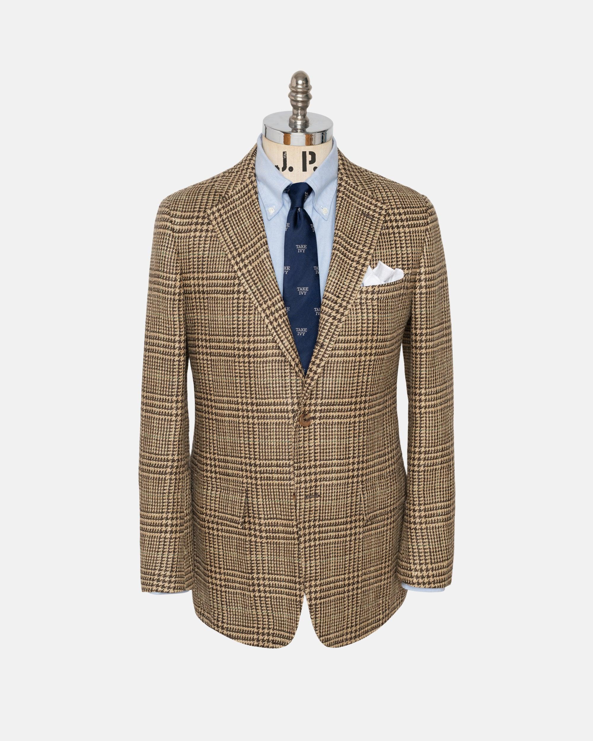 Made-in-USA Brown & Tan Prince of Wales Linen-Silk Sport Coat - Custom Make