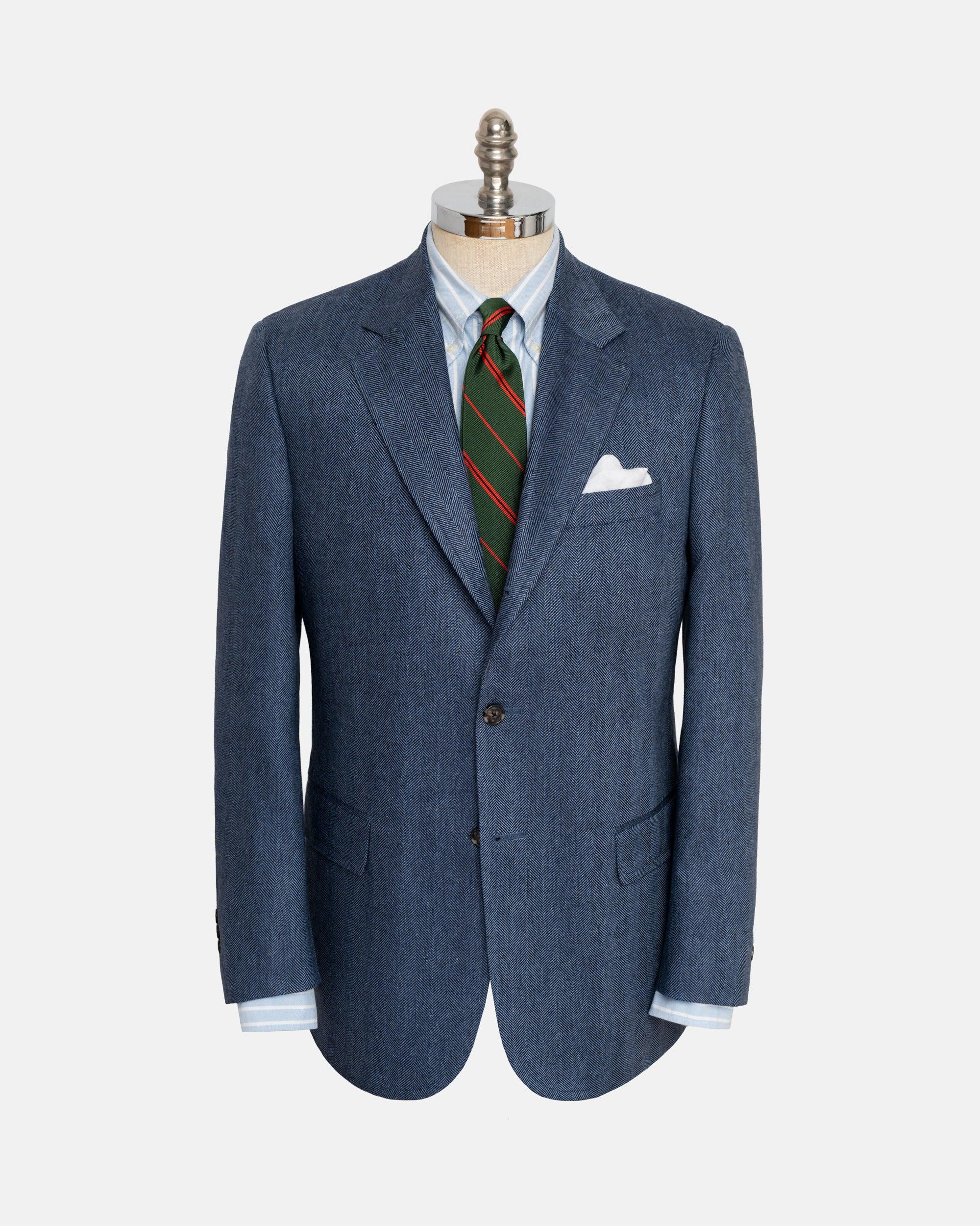 Made-in-Canada Blue Herringbone Silk Sport Coat - Custom Make