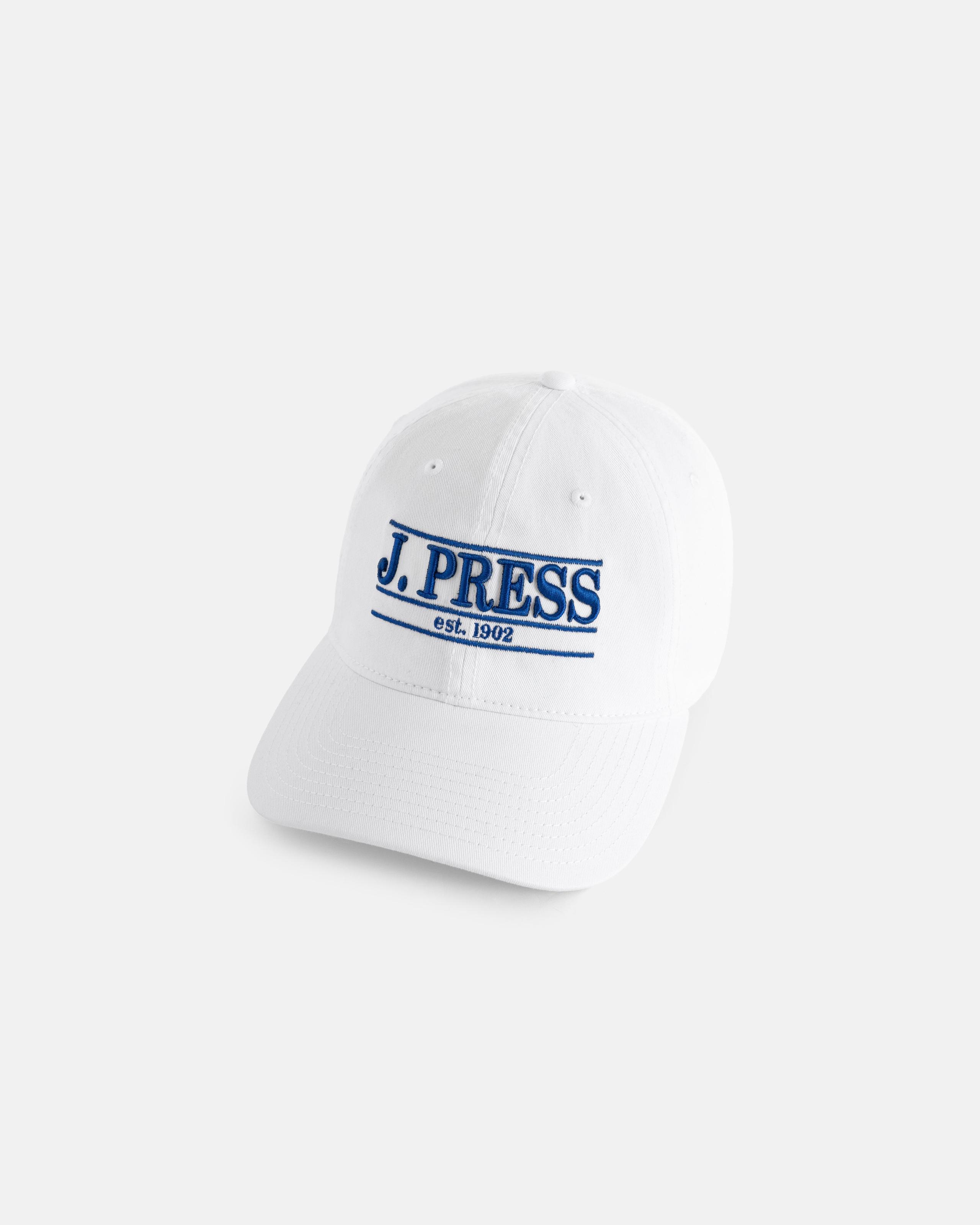 J. PRESS White & Blue Three-Bar Dad Hat