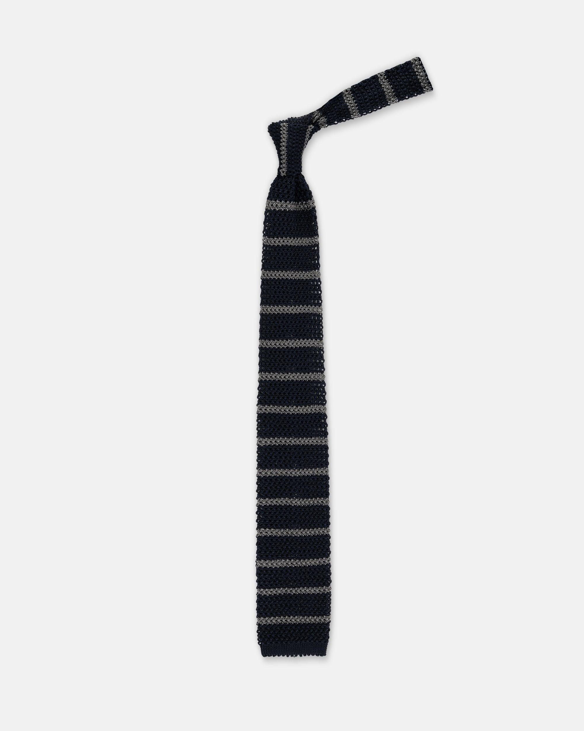 Made-in-Italy Blue & Grey Bar Stripe Silk Knit Tie