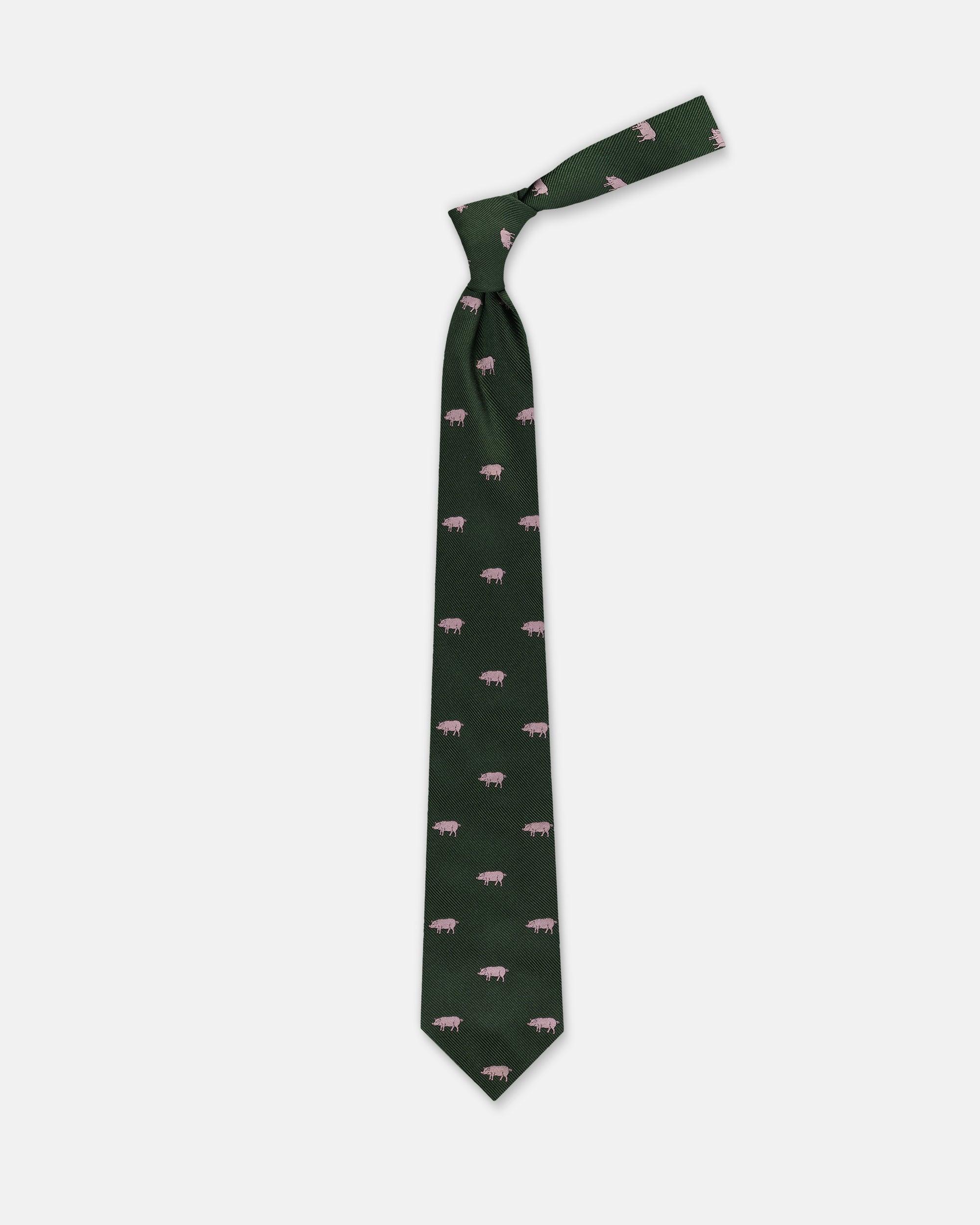 Made-in-UK Green Large Pig Club Tie