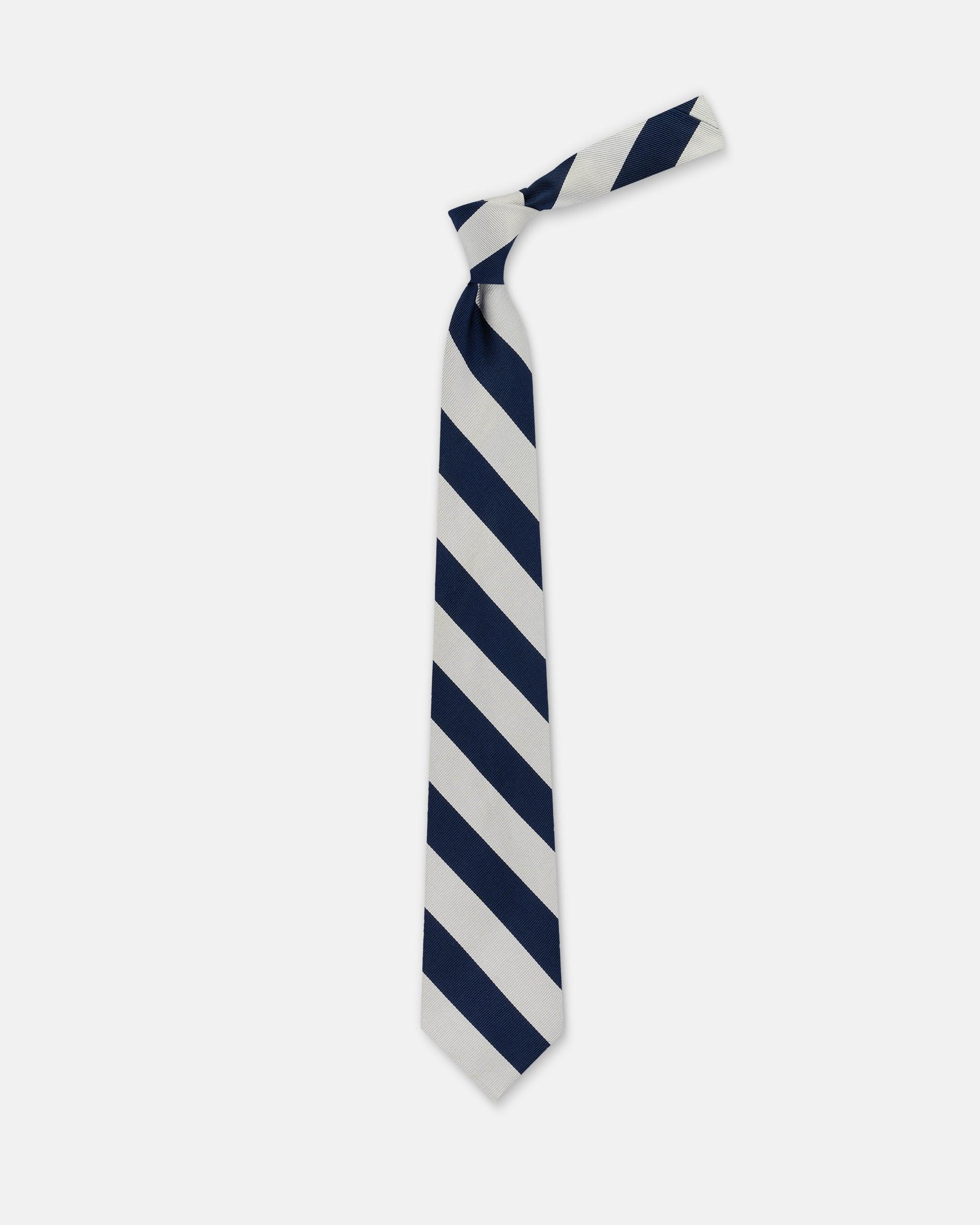 Made-in-USA Navy & Silver Guard Stripe Silk Repp Tie