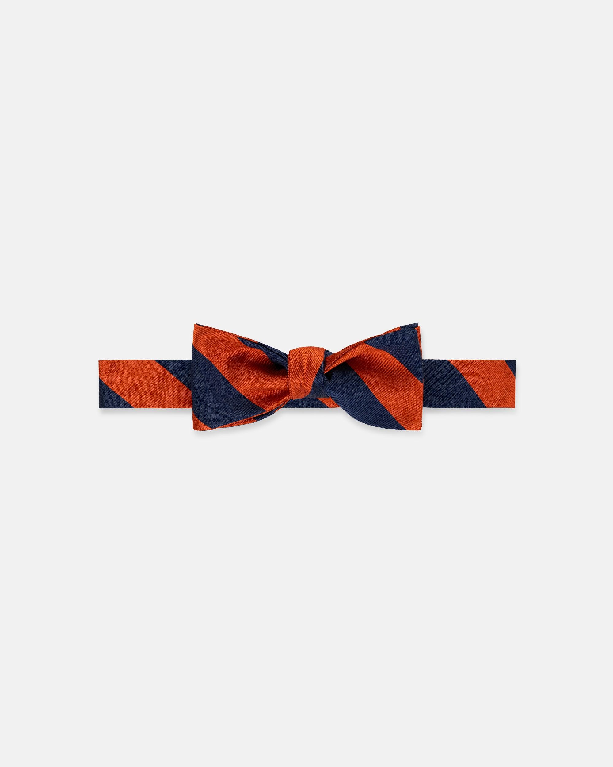 Made-in-USA Navy & Orange Guard Stripe Silk Repp Bow Tie