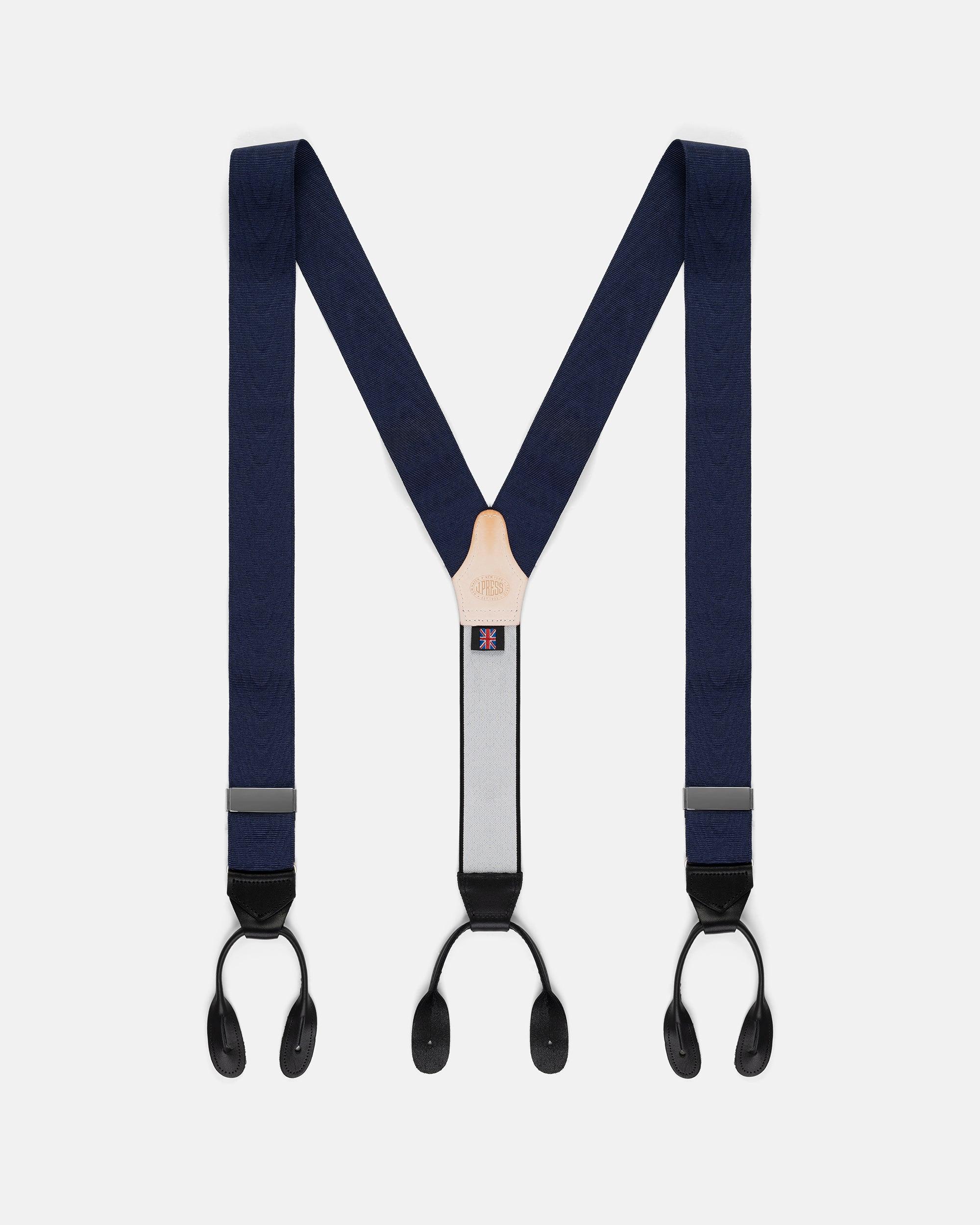 Made-in-England Navy Silk Moire Braces