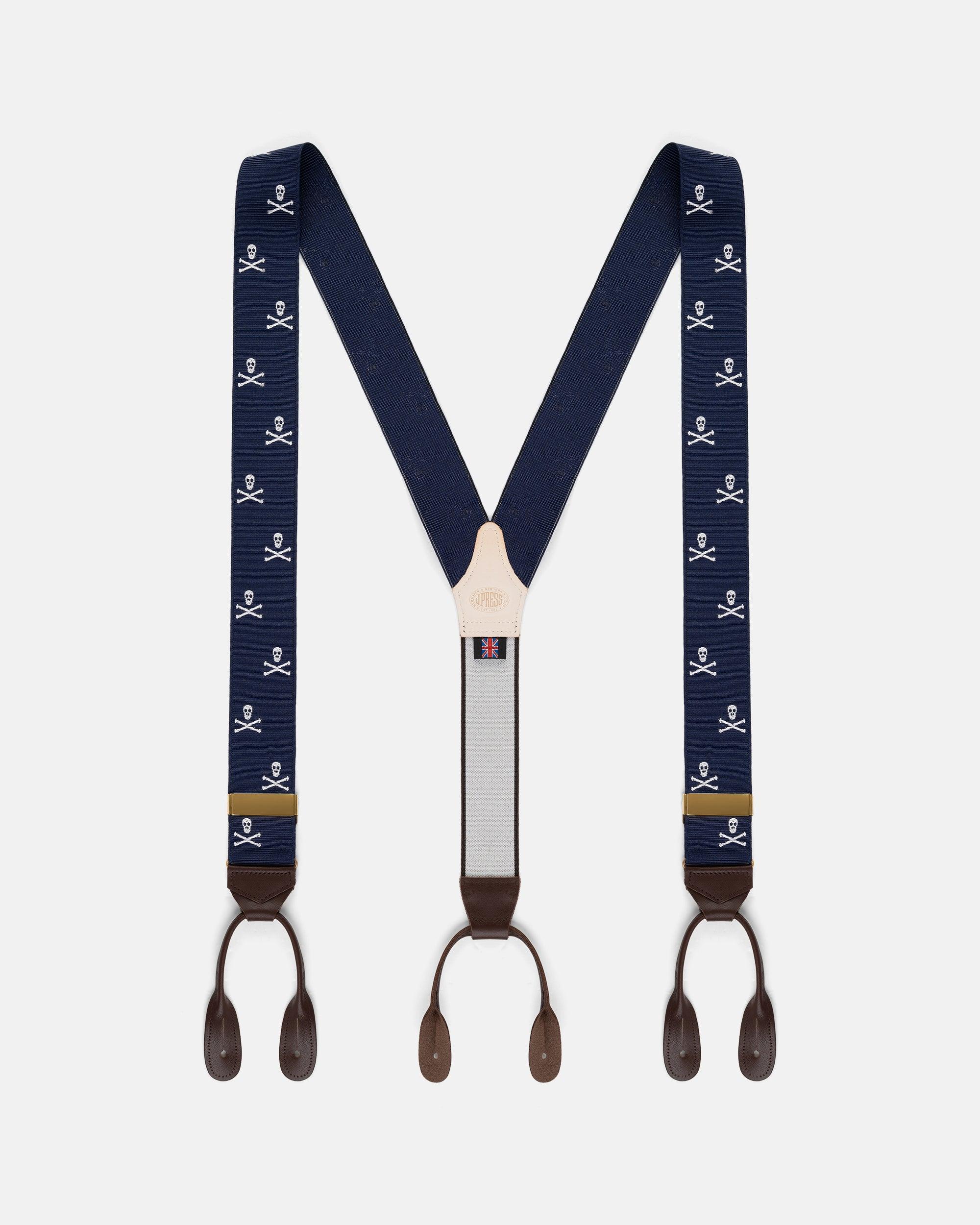 Made-in-England Navy Skull & Bones Jacquard Ribbon Braces