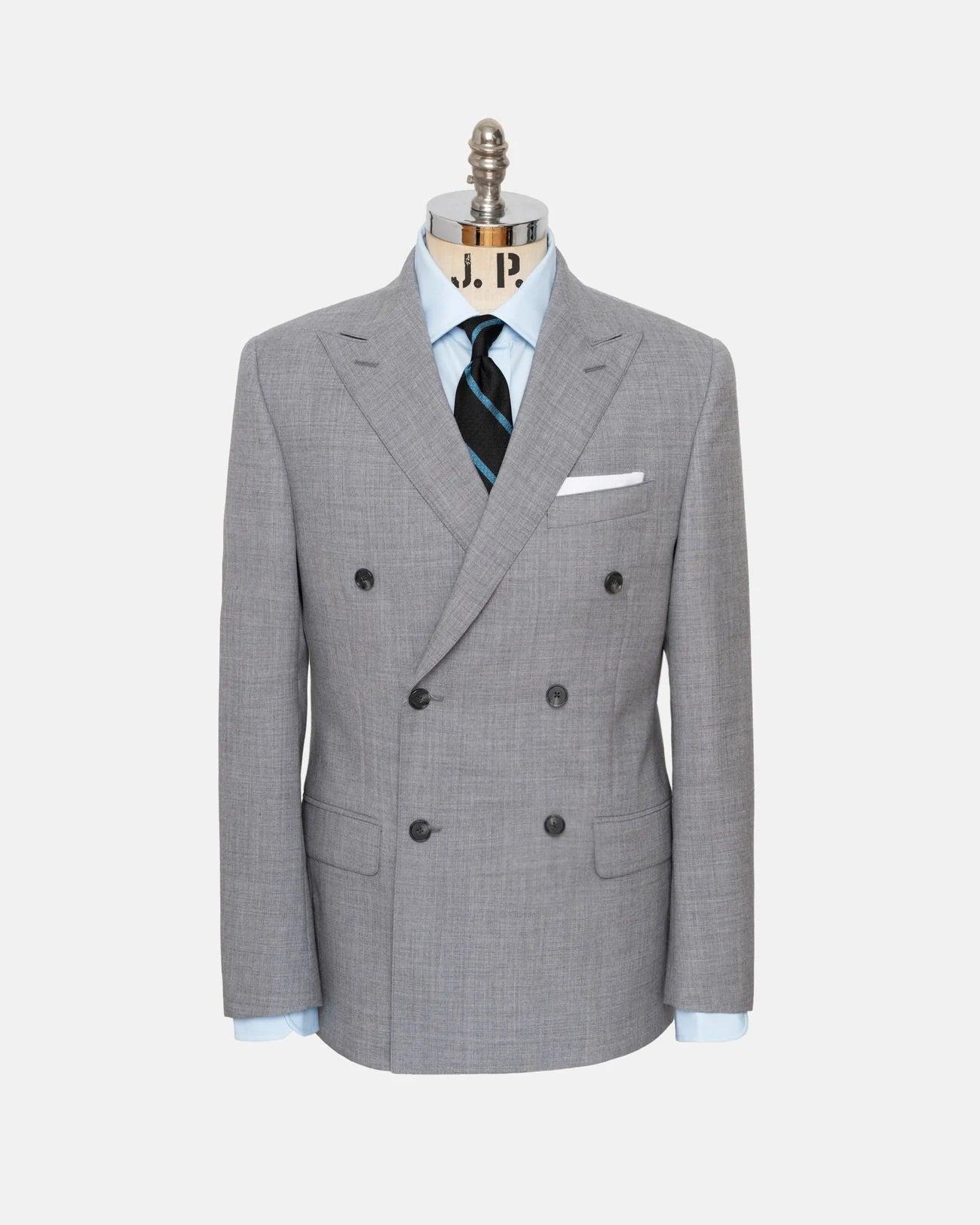 Made-in-USA Fox Brothers Light Grey Double-Breasted Mayfair Model Suit