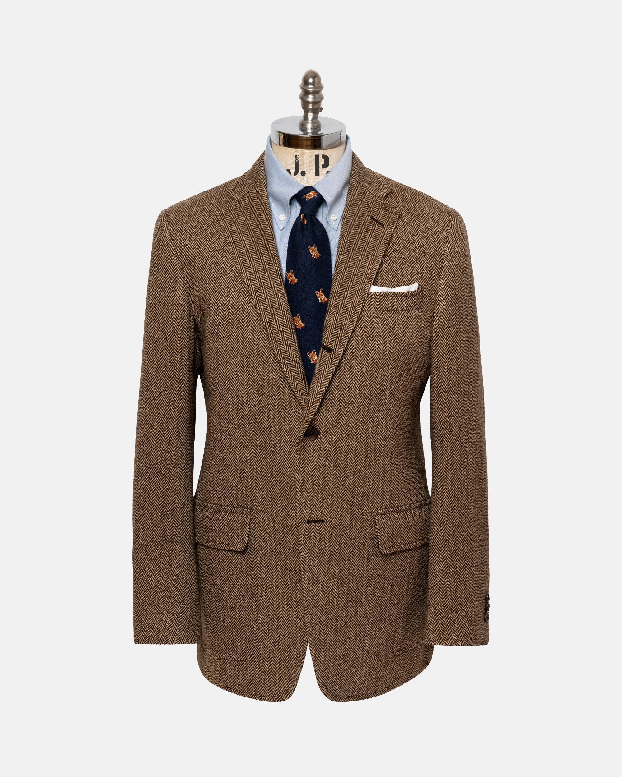 Made-in-USA Brown & Tan Herringbone Lambswool Sport Coat - Custom Make