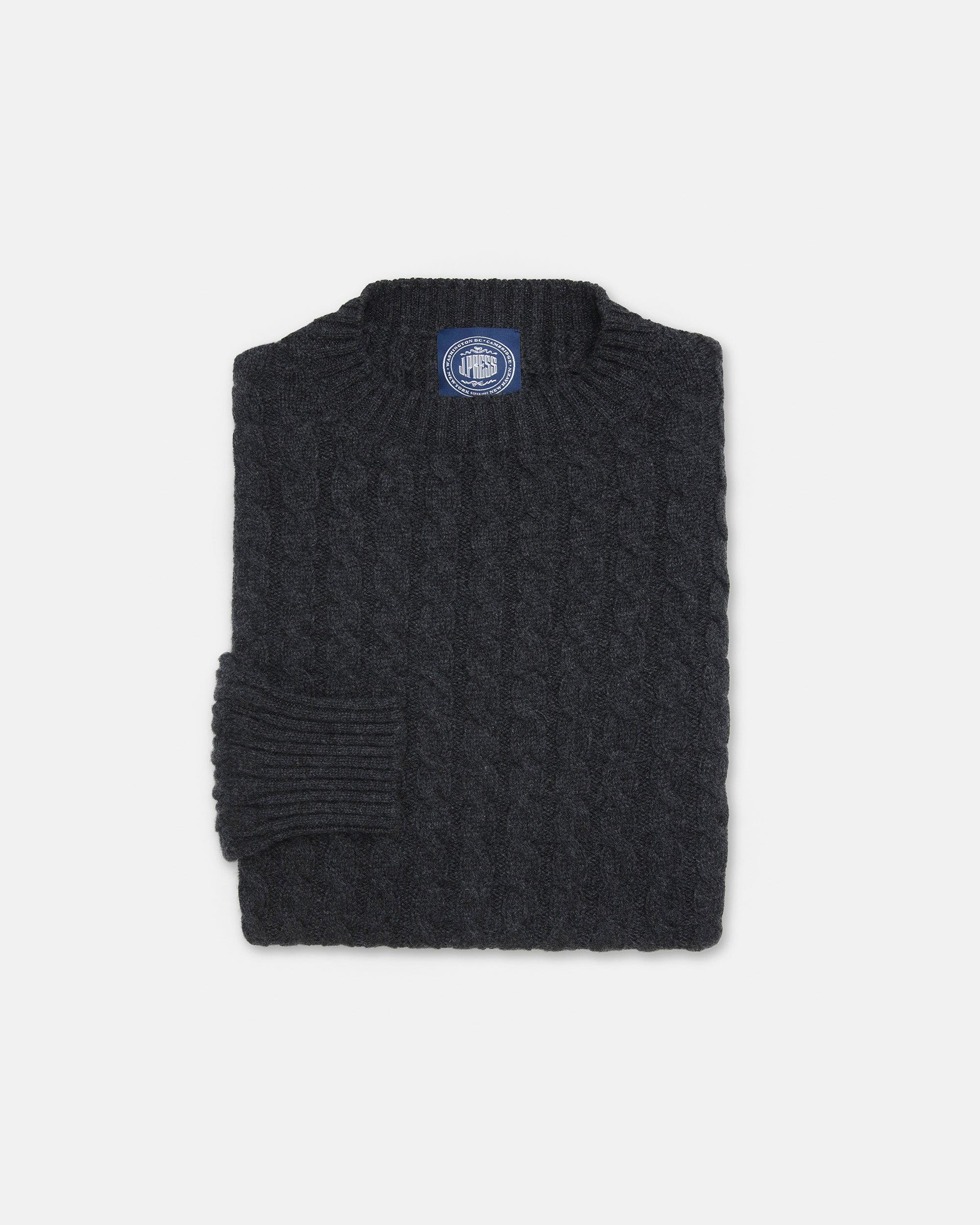 Made-in-Scotland Charcoal All-Over Cable Cashmere Sweater