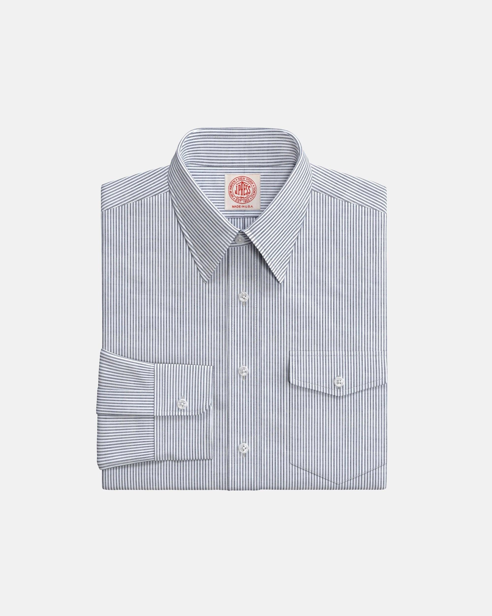 Grey Pencil Stripe Point Collar Custom Shirt