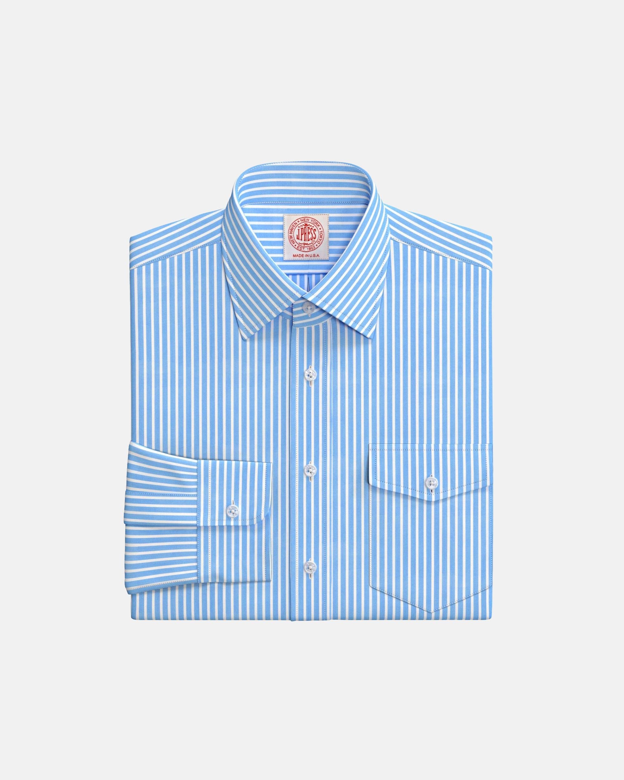 Blue Blazer Stripe Semi-Spread Collar Custom Shirt