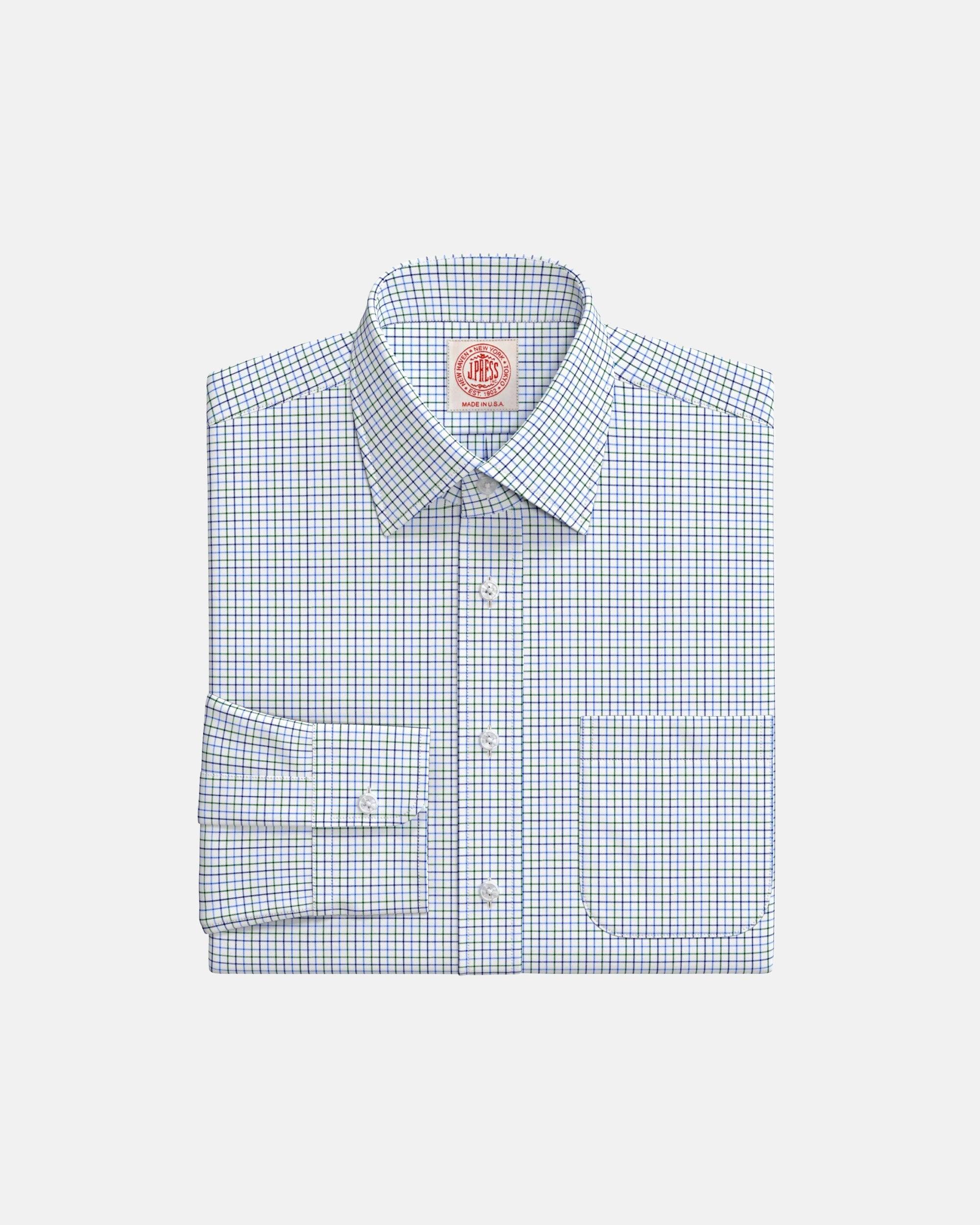Navy & Green Tattersall Semi-Spread Custom Shirt
