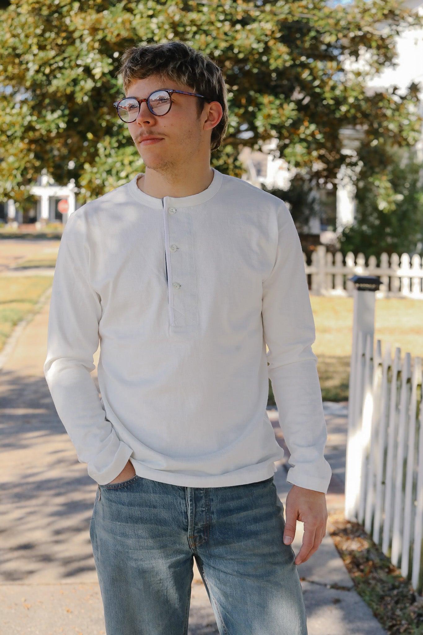 13oz Freenote Cloth Henley Long Sleeve-White