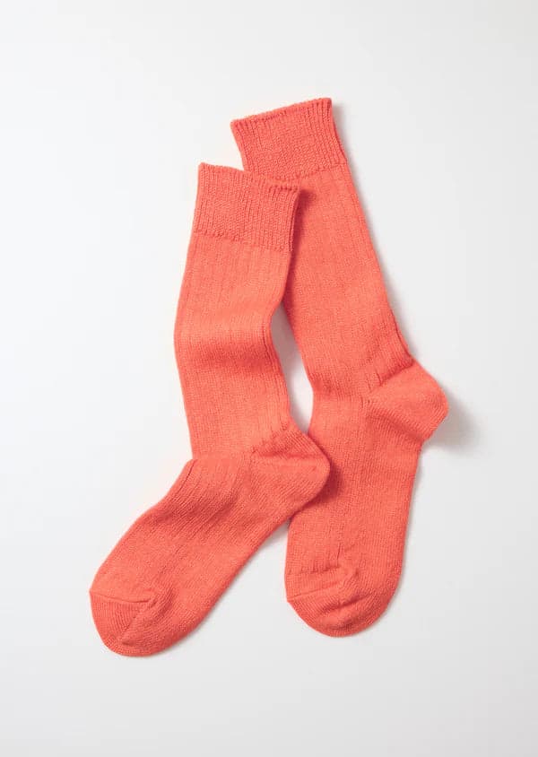 ROTOTO Linen Cotton Rib Crew Socks- Orange Red