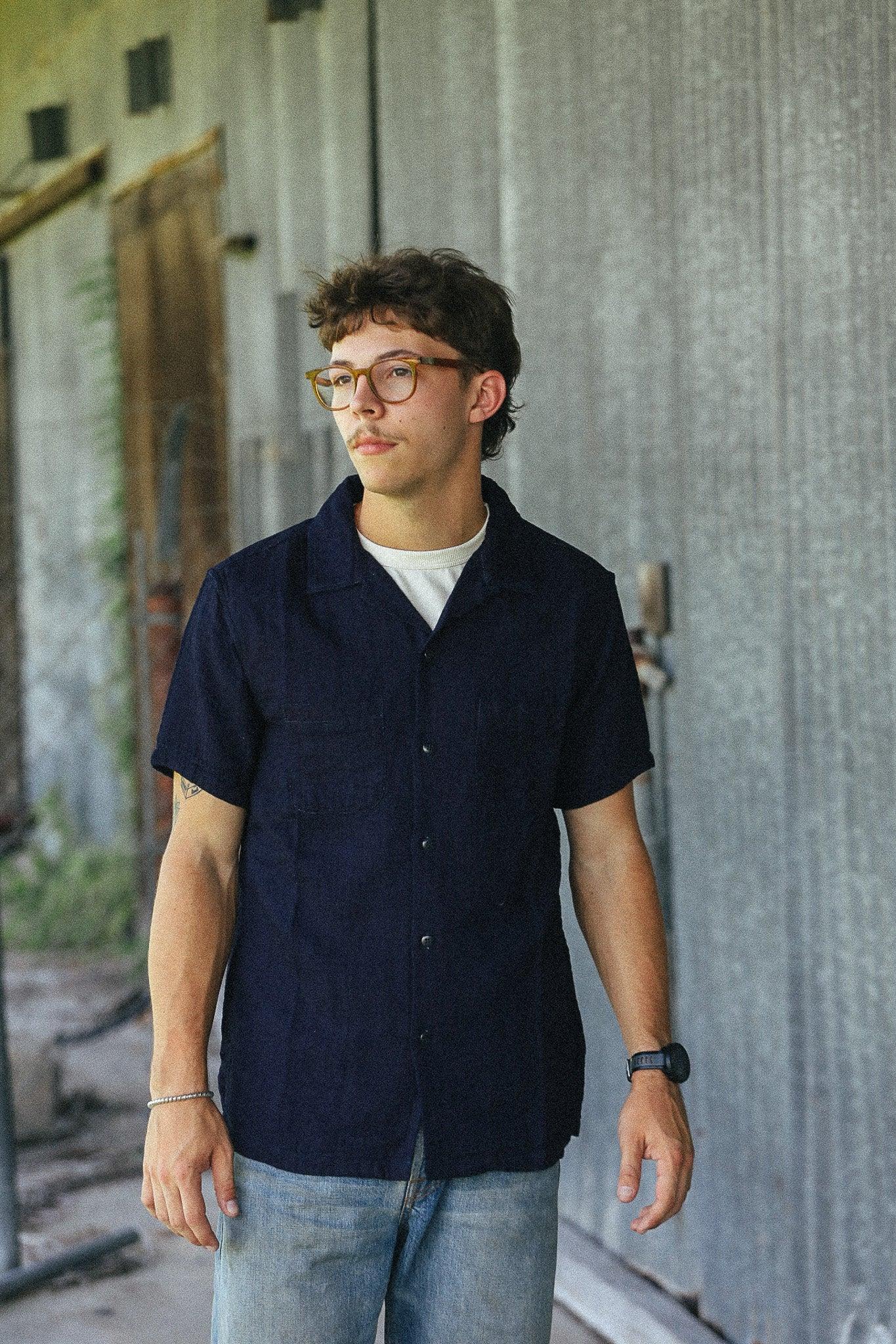 552605-1 UES Herringbone Double Gauze Short Sleeve Shirt- Indigo