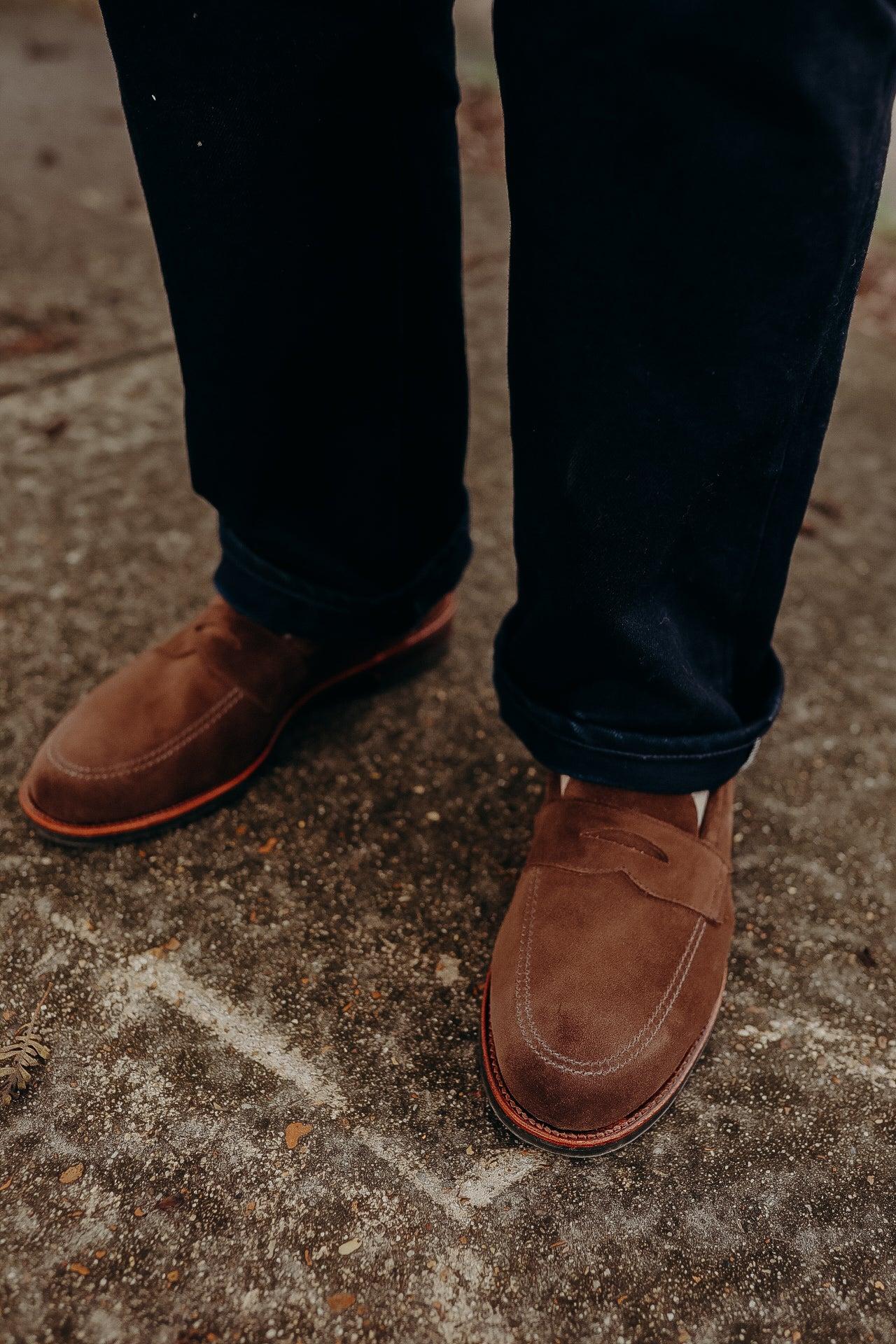 6224L Unlined Penny Loafer-Dark Brown Suede with Rubber Sole