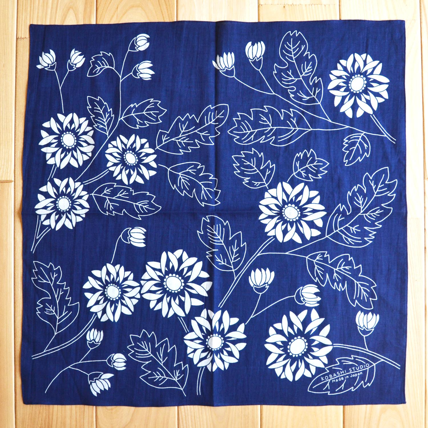 BN53IN Japanese Chrysanthemum Bandana- Indigo