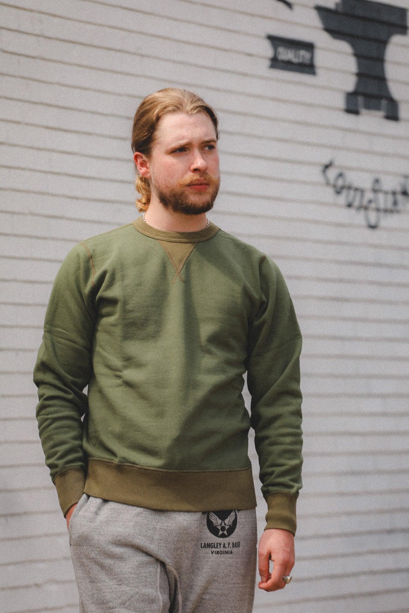 BR65622 Buzz Rickson Set-In Crew Neck Sweatshirt- Olive