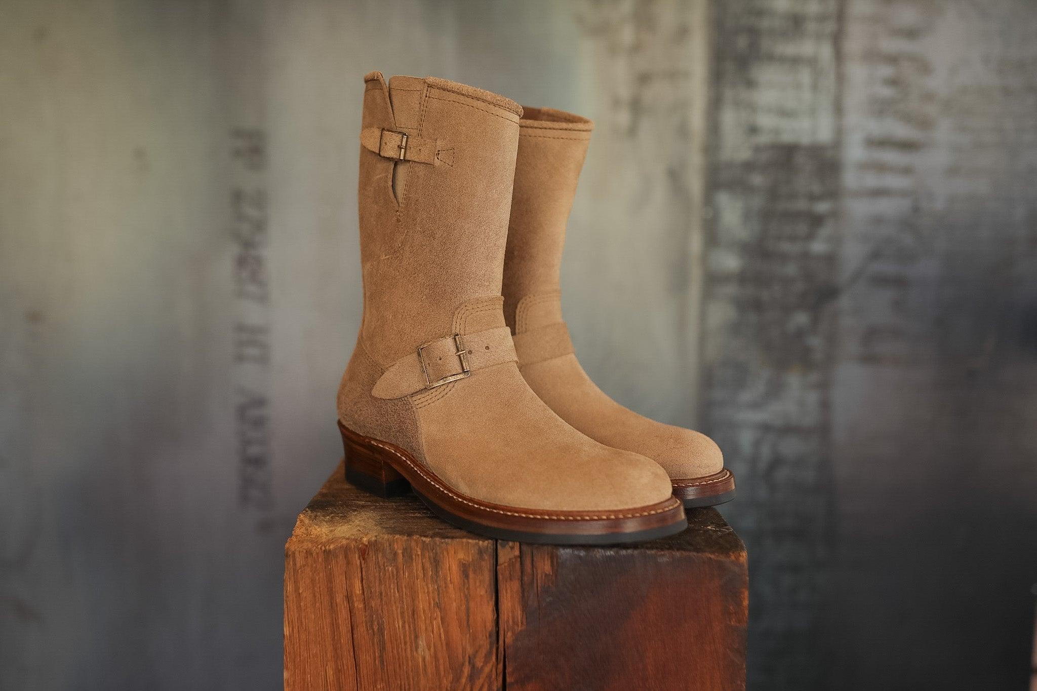 LK-003 John Lofgren Wabash Engineer Boots- Roughout Natural Horween CXL