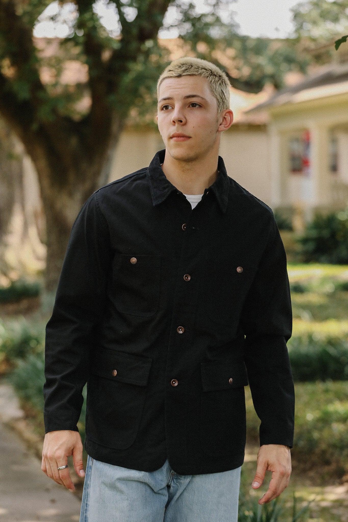 10oz Kurashikizome® Organic Cotton Duck Chore Jacket - Black IHJ-148-BLK