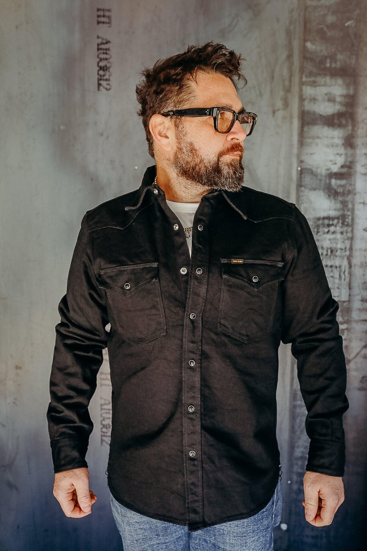 14oz Selvedge Denim Western Shirt - Black/Black IHSH-295-BB