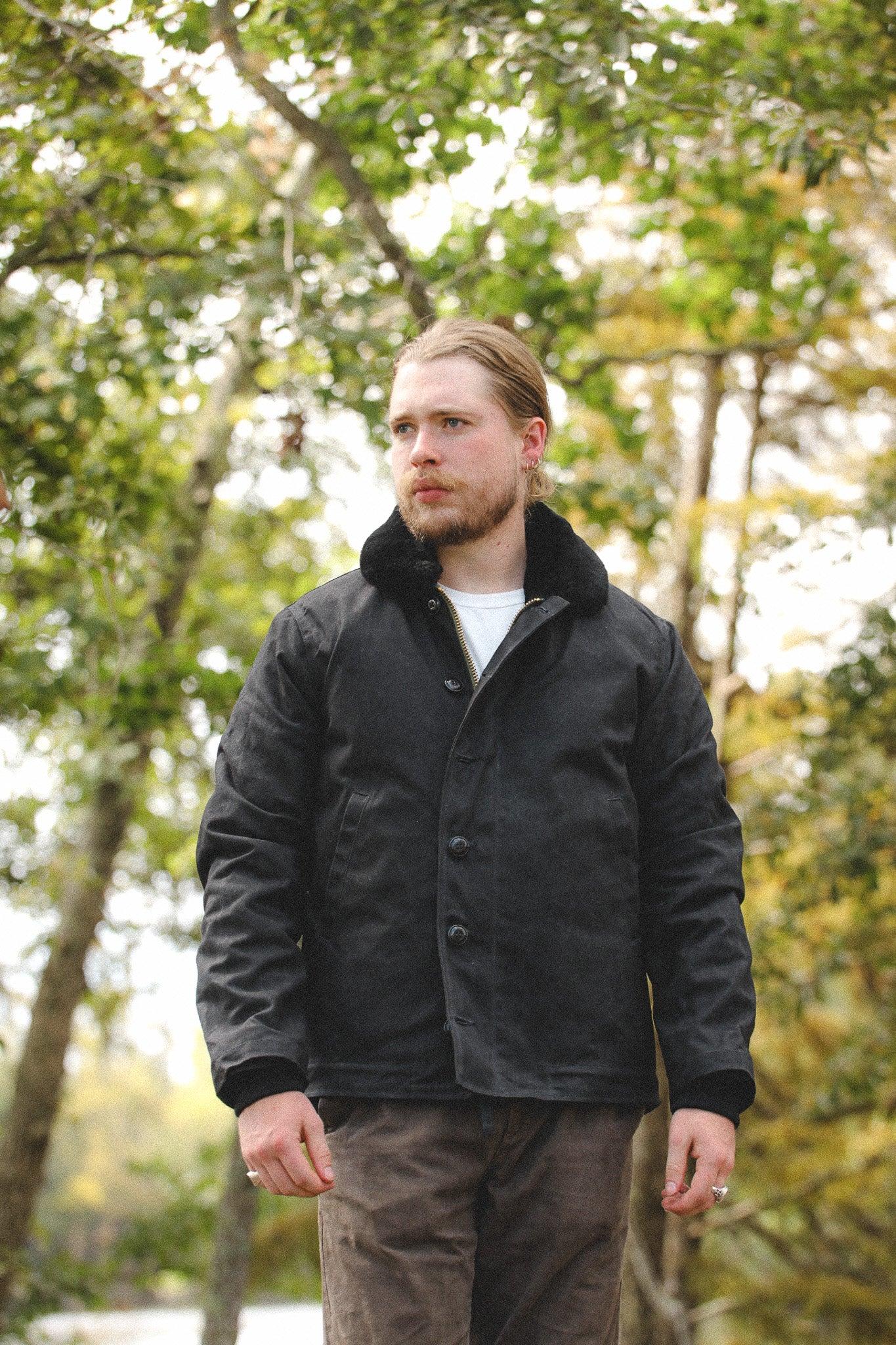 Dehen 1920 N-1 Deck Jacket Waxed Canvas- Black/Black