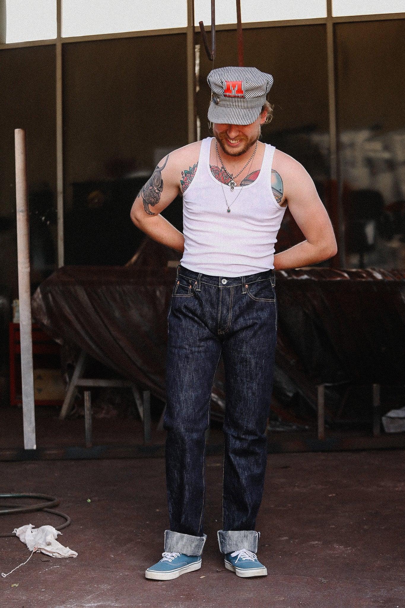 IH-666S-SLB Iron Heart 16oz Slubby Selvedge Denim Slim Straight Cut Jeans - Indigo