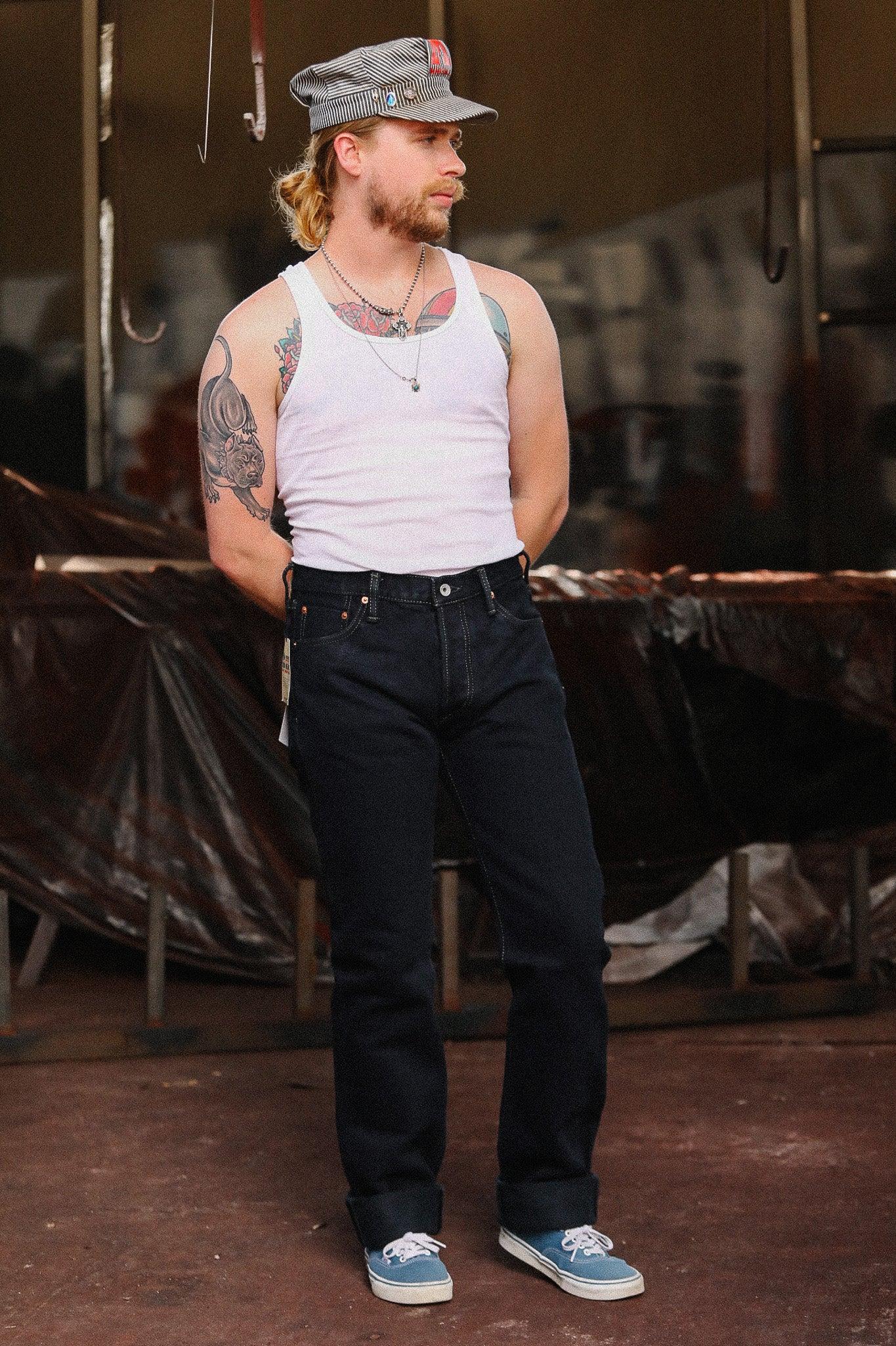 IH-666S-21od Iron Heart 21oz Selvedge Denim Slim Straight Cut Jeans - Indigo Overdyed Black