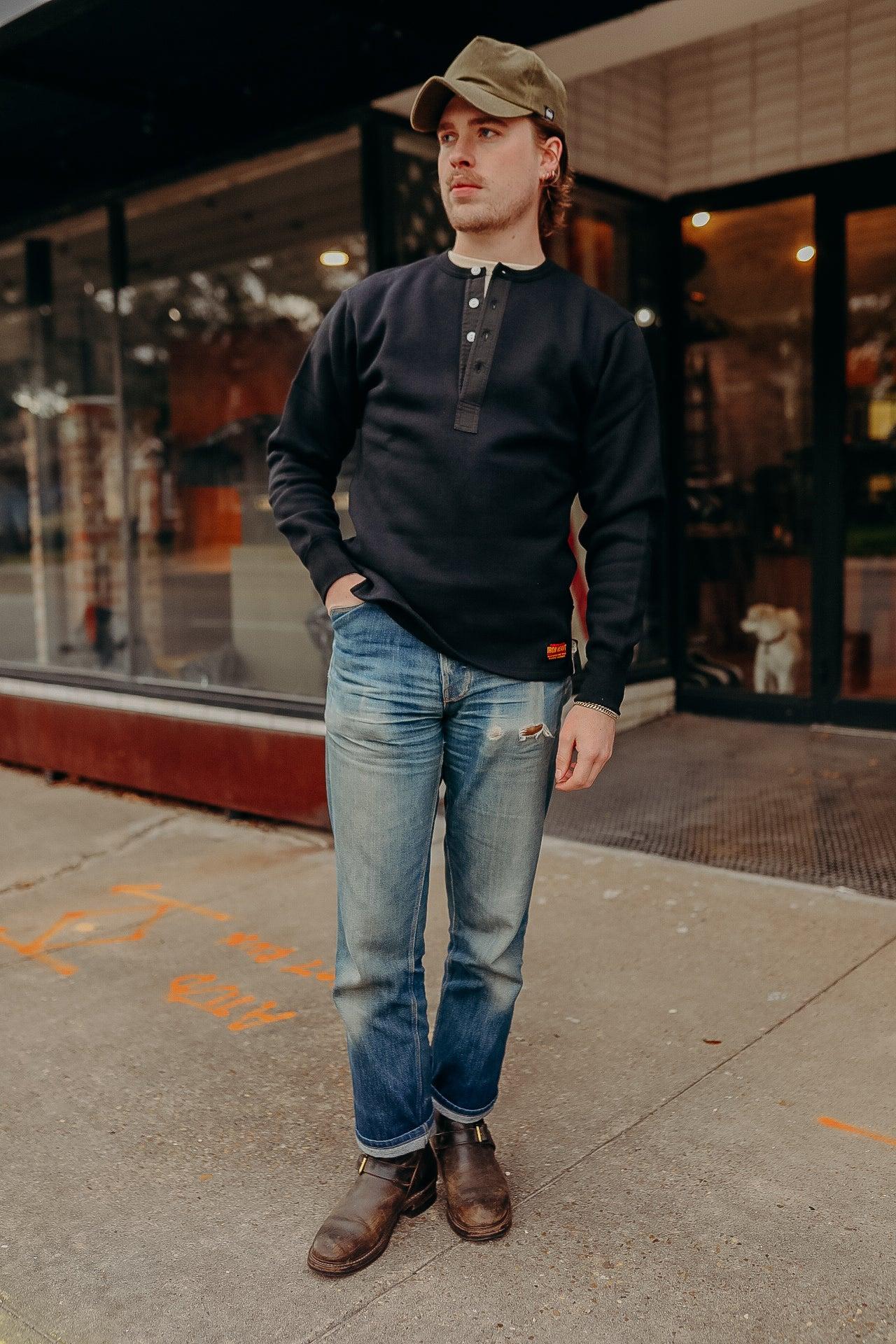 11oz Henley Long Sleeved Sweater - Black IHTL-2401-BLK