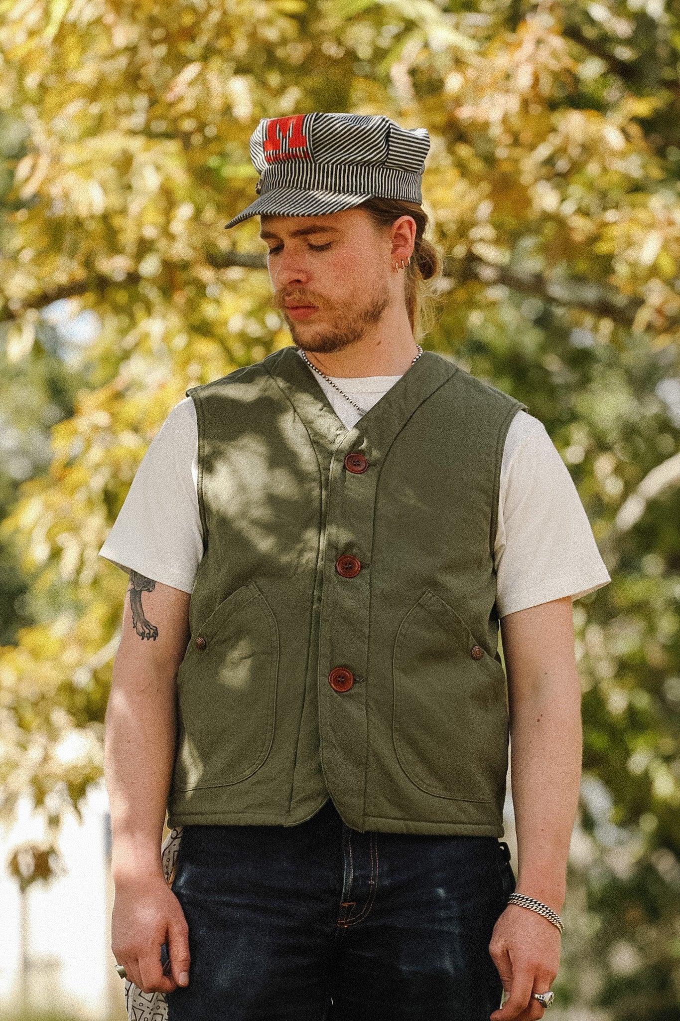 IHV-53-OLV Iron Heart Lined 12oz Selvedge Duck Hunting Vest - Olive