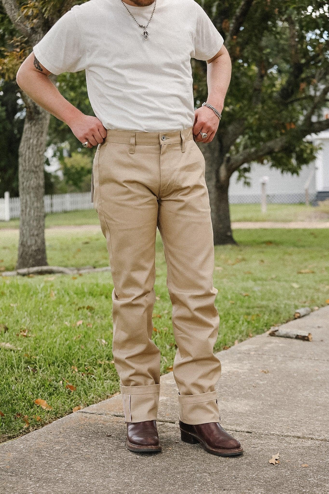 IH-717-KHA Iron Heart 9oz Mercerized Selvedge Cotton Straight Cut Chinos - Khaki