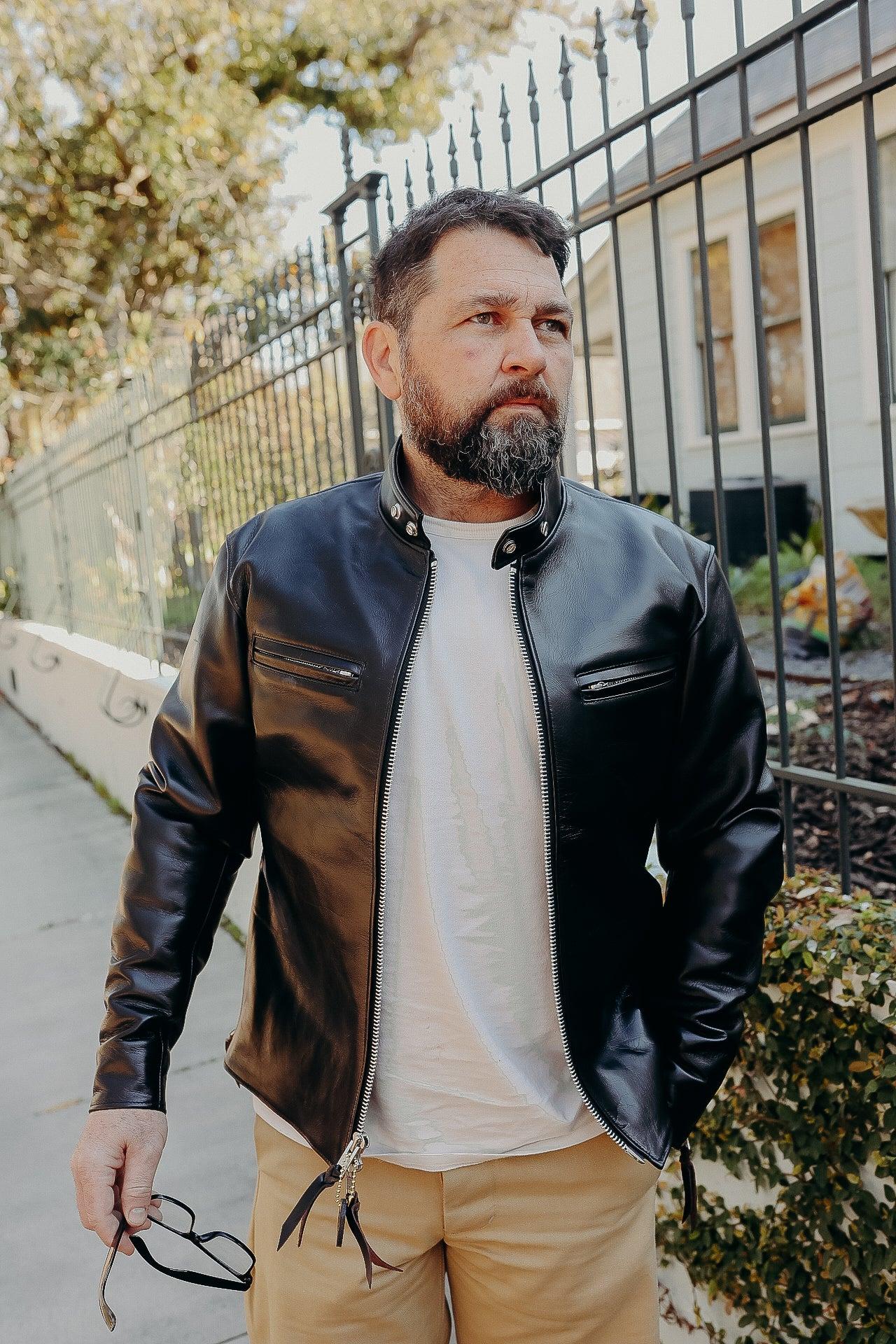 Japanese Horsehide Rider’s Jacket - Black (Tea-Core Dyed) IHJ-35-BLK