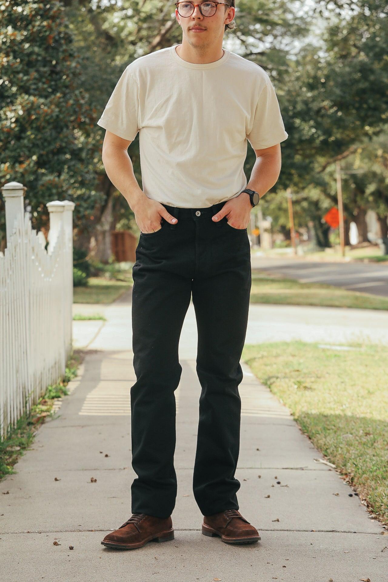 IH-888S-142bb 14oz Selvedge Denim Medium/High Rise Tapered Cut Jeans - Black/Black