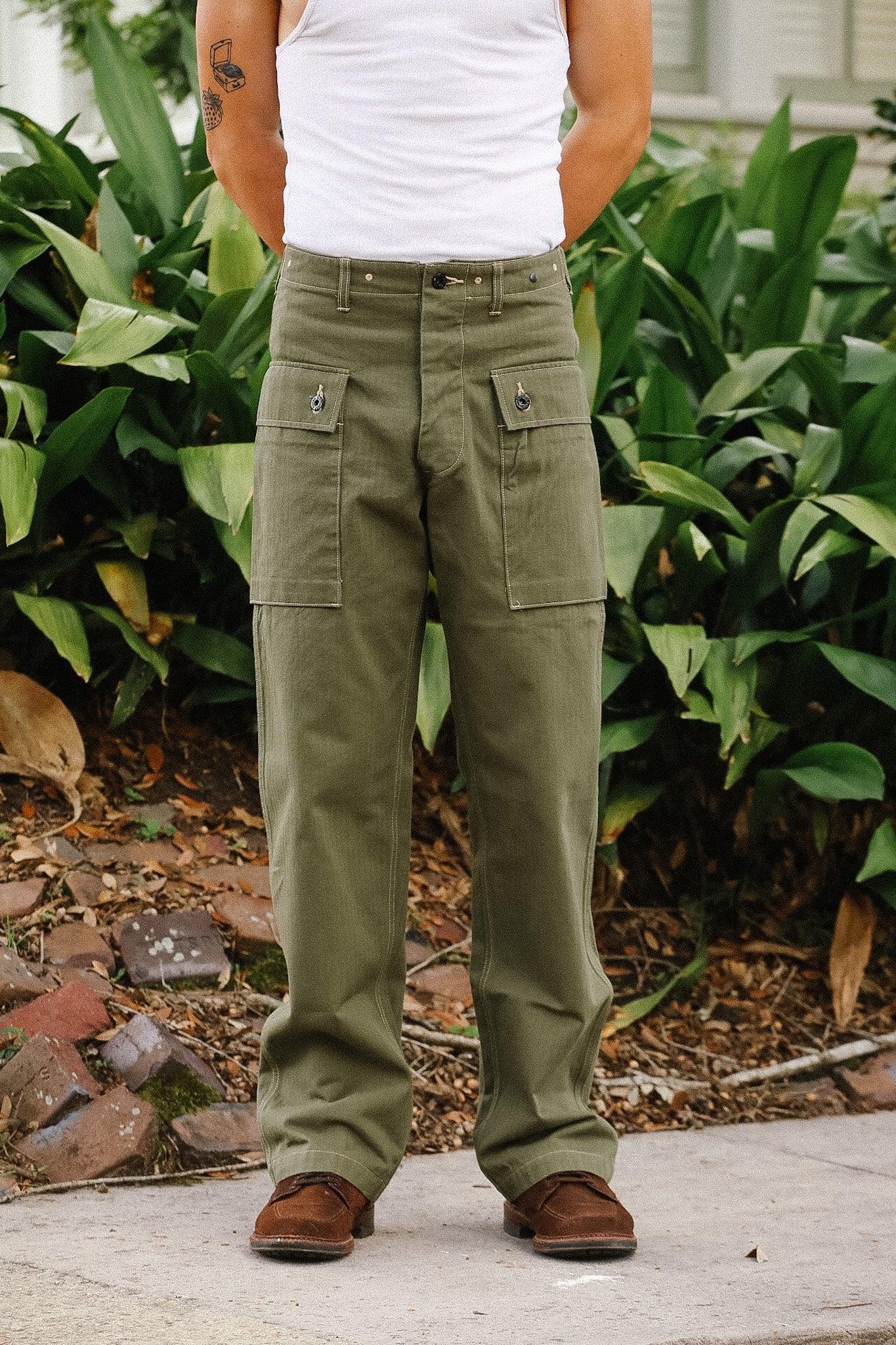 BR42501 Buzz Rickson U.S. Marine Corps M-1944 Herringbone Pants- Olive