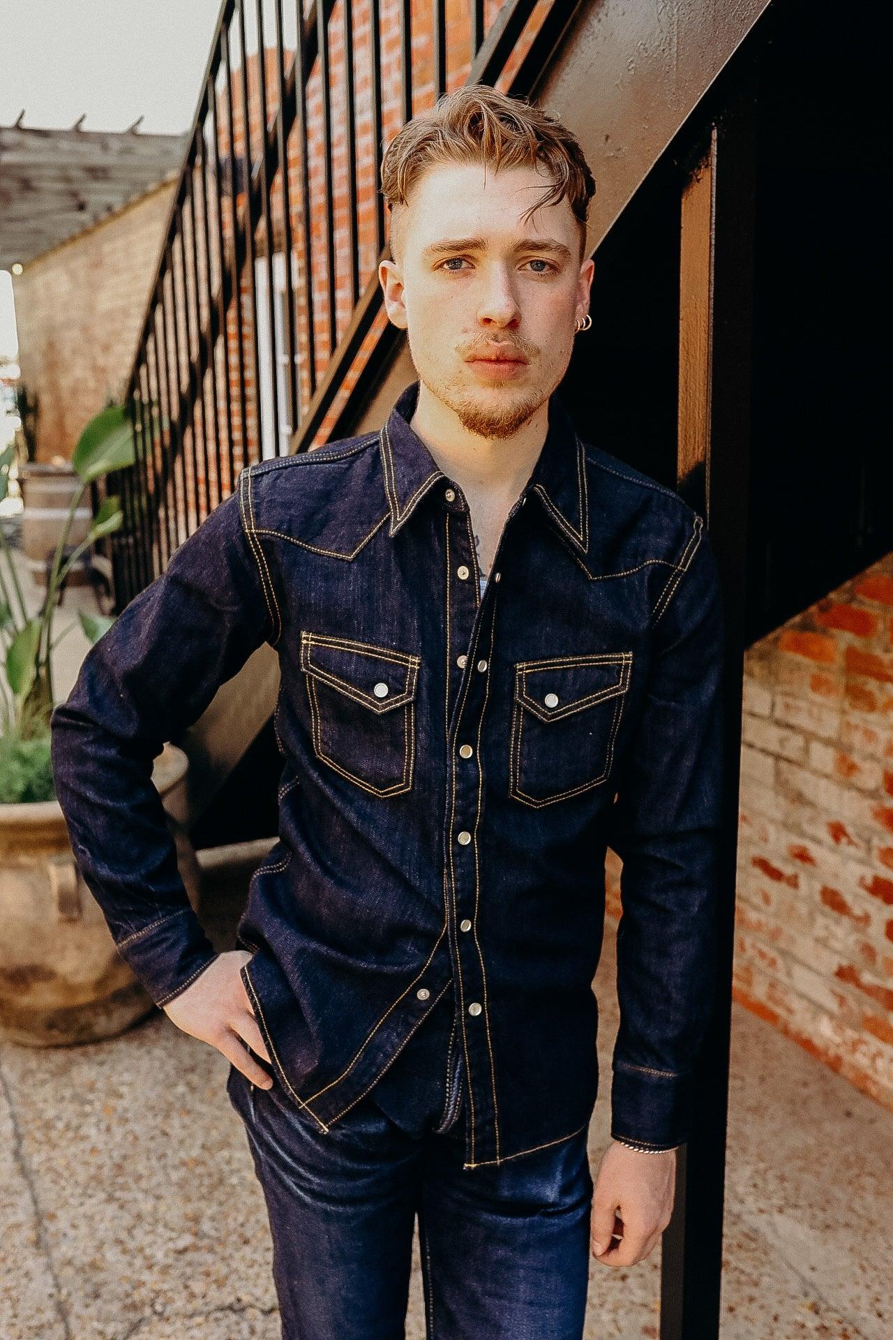 THE FLAT HEAD Flat Head Western Shirt - 10oz Indigo Denim FN-SDW-001L
