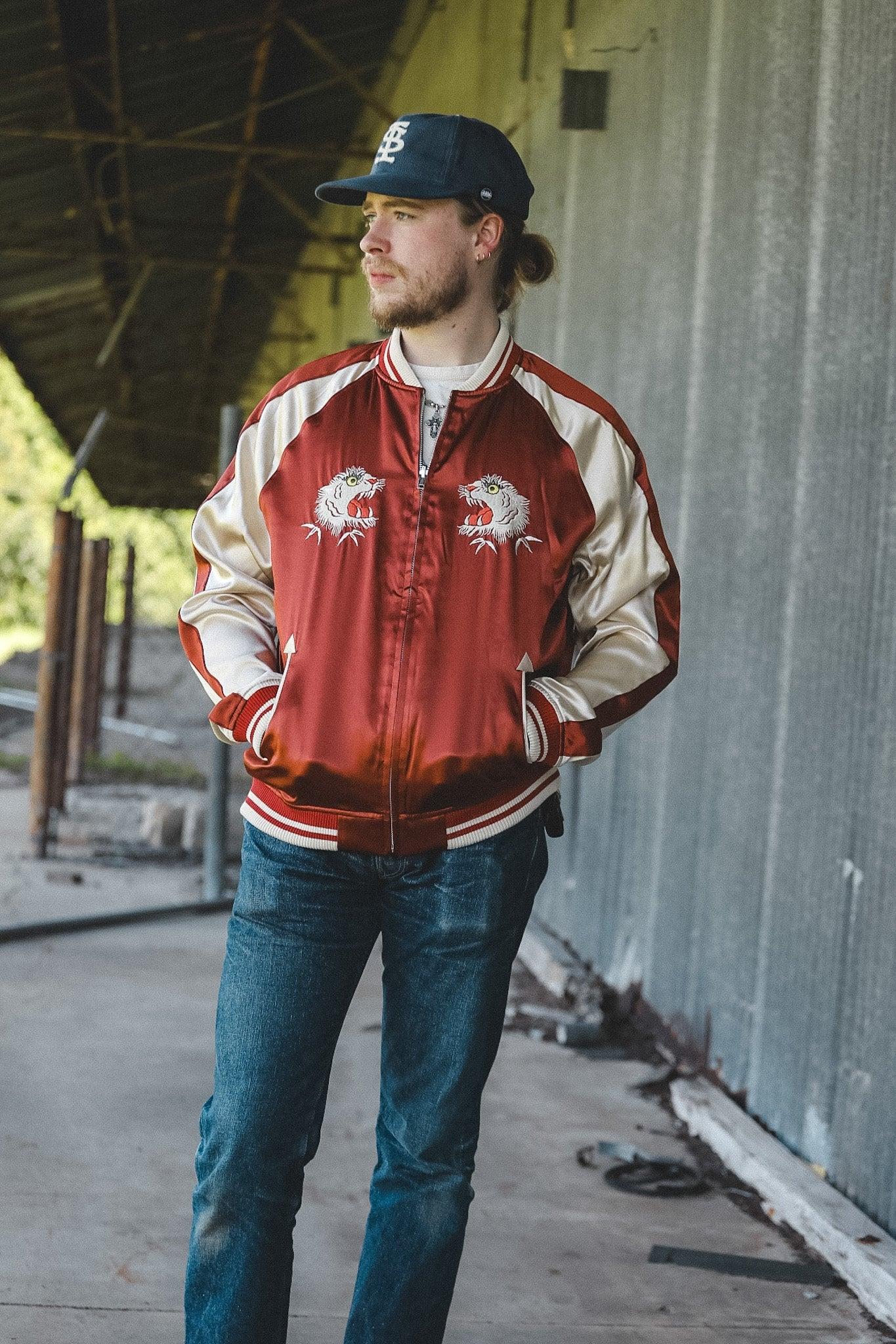 FN-OJ-SV006 The Flat Head Reversible Souvenir Jacket- Tiger/Pagoda