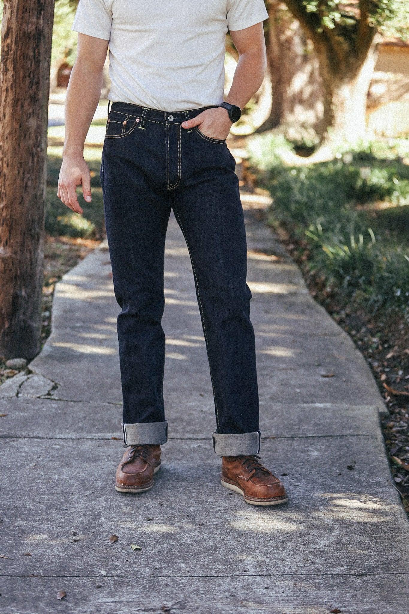 IH-888N 17oz Selvedge Denim Medium/High Rise Tapered Cut Jeans - Natural Indigo