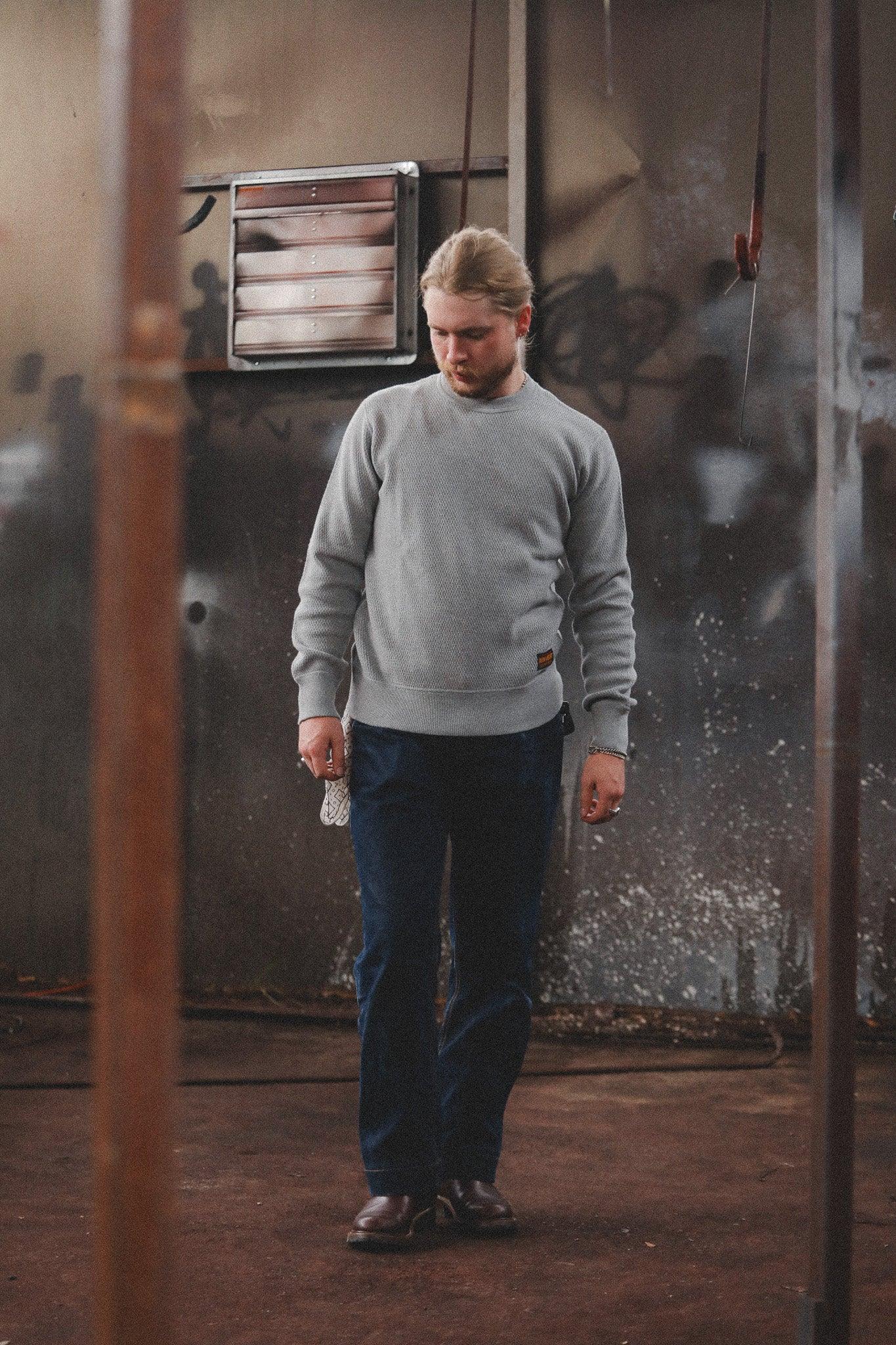 IHSW-86-GRY Iron Heart Heavyweight Thermal Crew Neck Sweater - Grey
