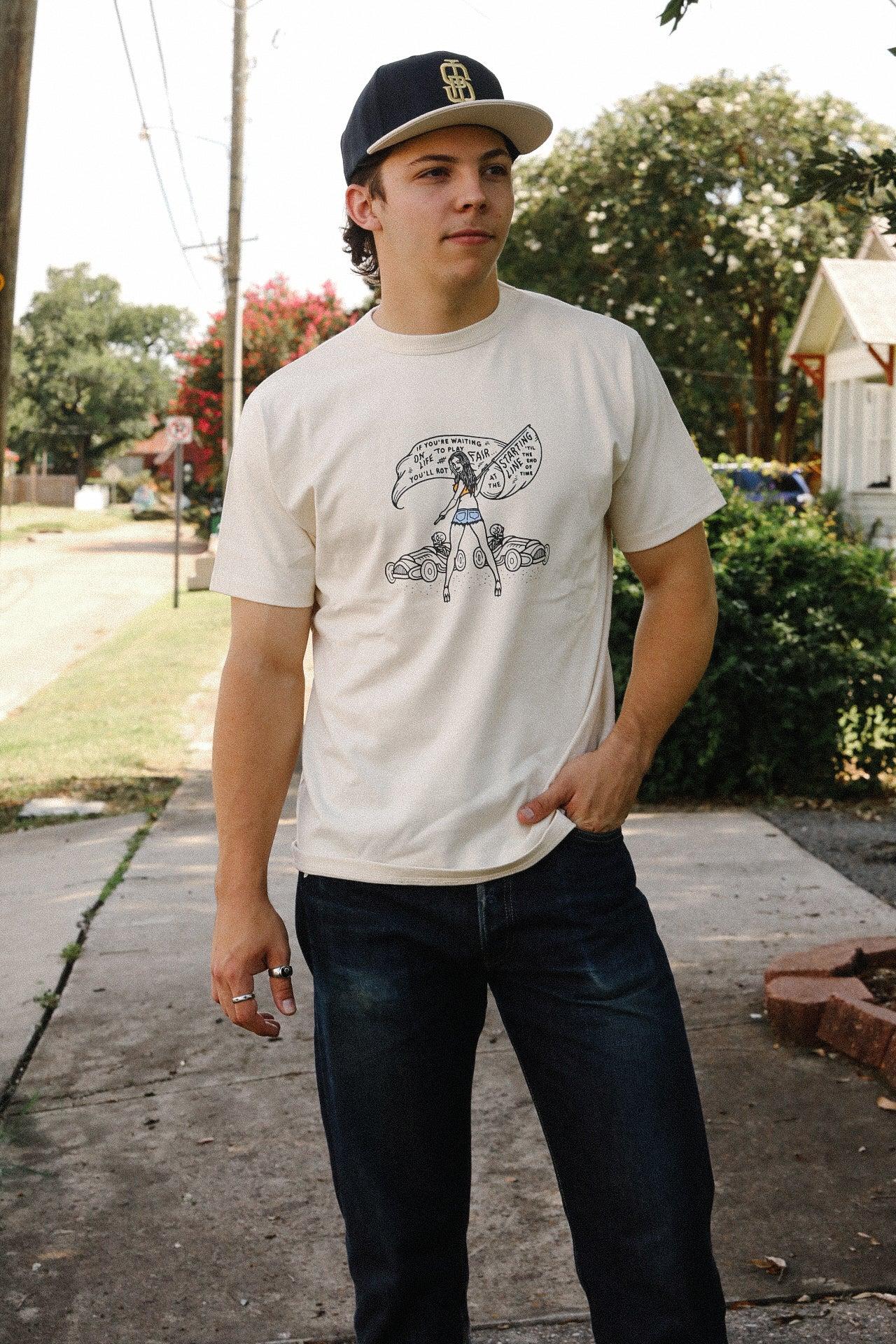 ISP x Buffalo Nickel "Starting Line" Loopwheel Tee-Cream