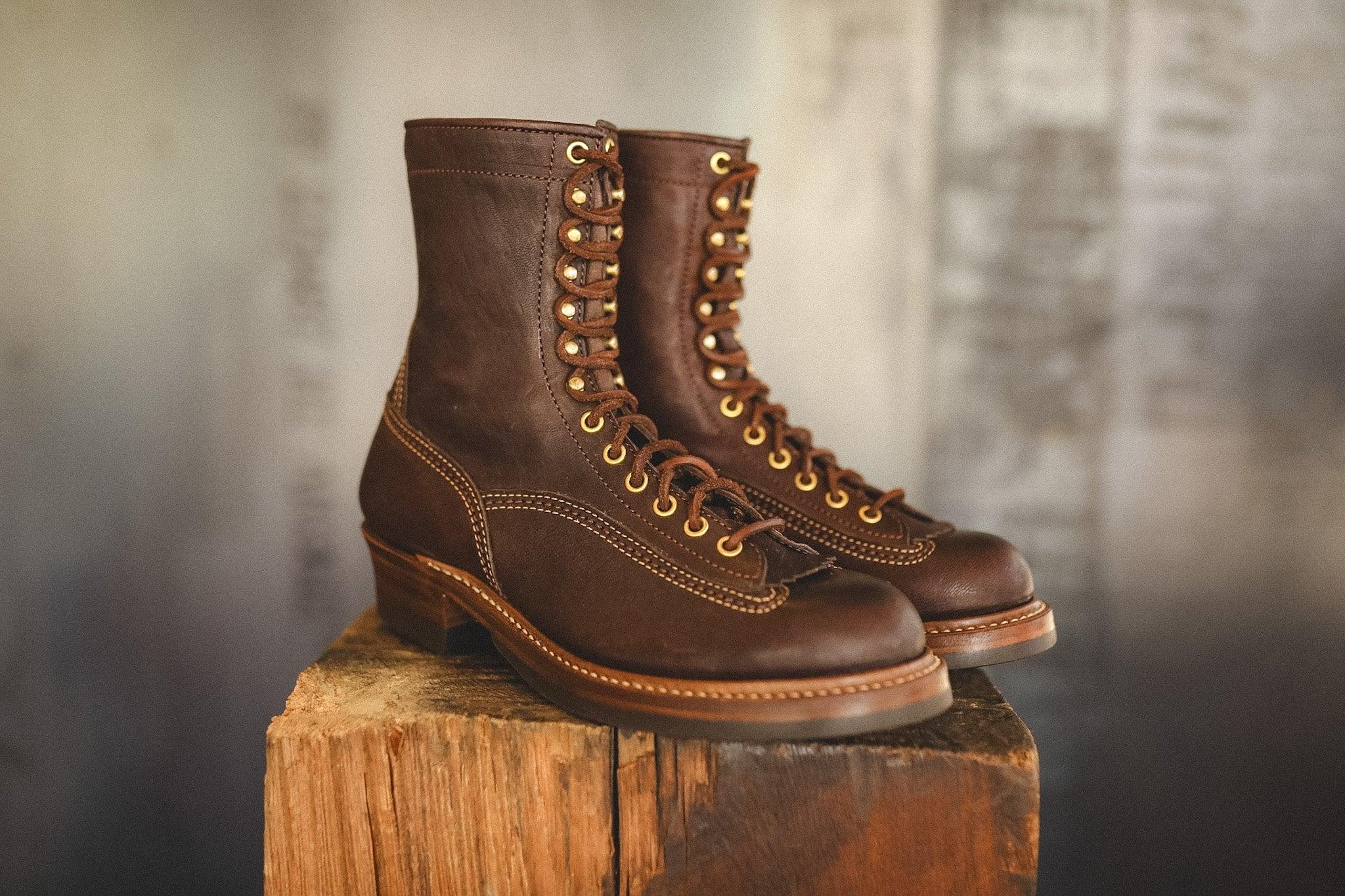 LK-041 John Lofgren Donkey Puncher Boots - Burnt Dark Brown Ezo Shika Deerskin