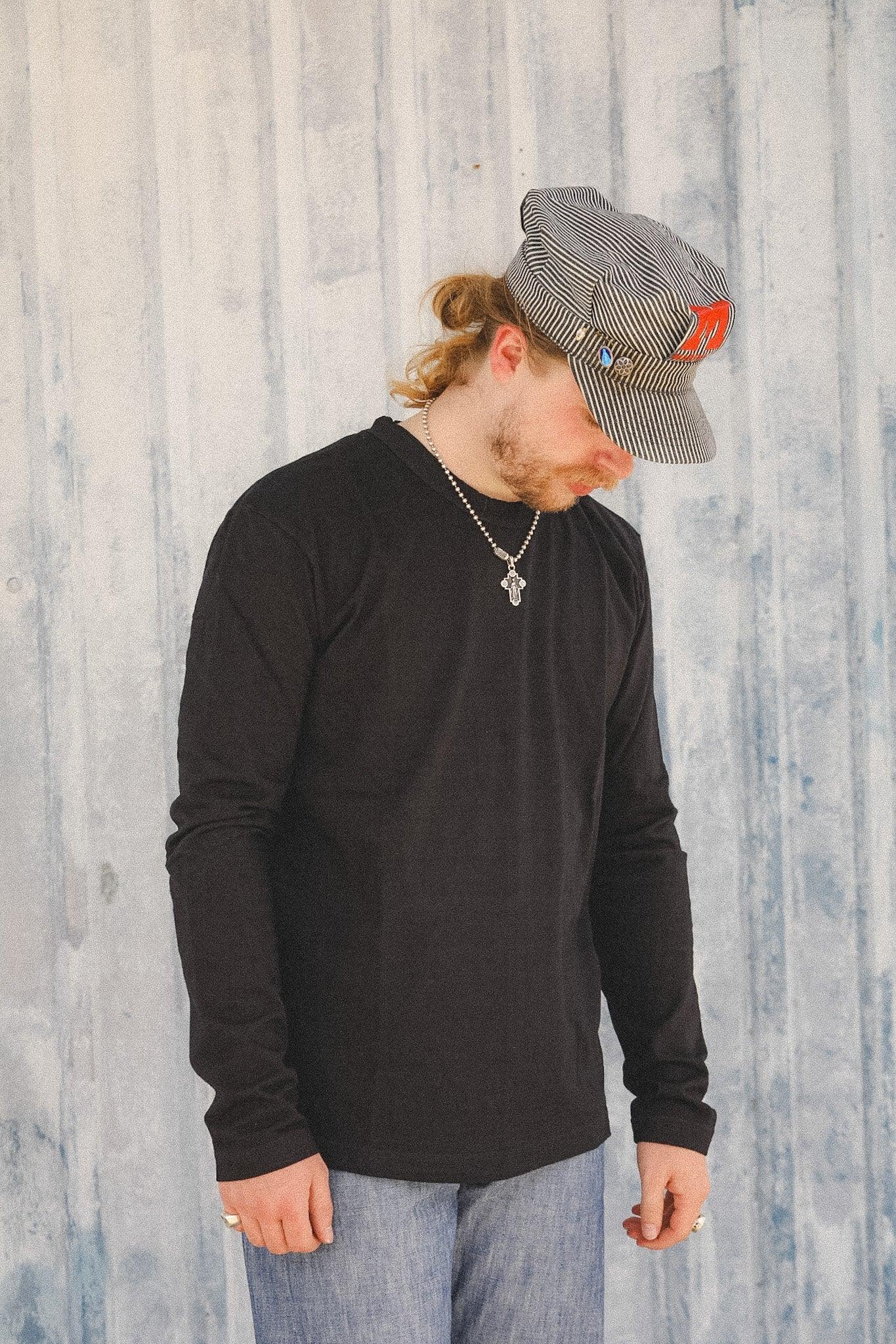 LS-5011-IDBK Pure Blue Japan Indigo Jersey Crew Neck Long Sleeved T-shirt-Black Indigo