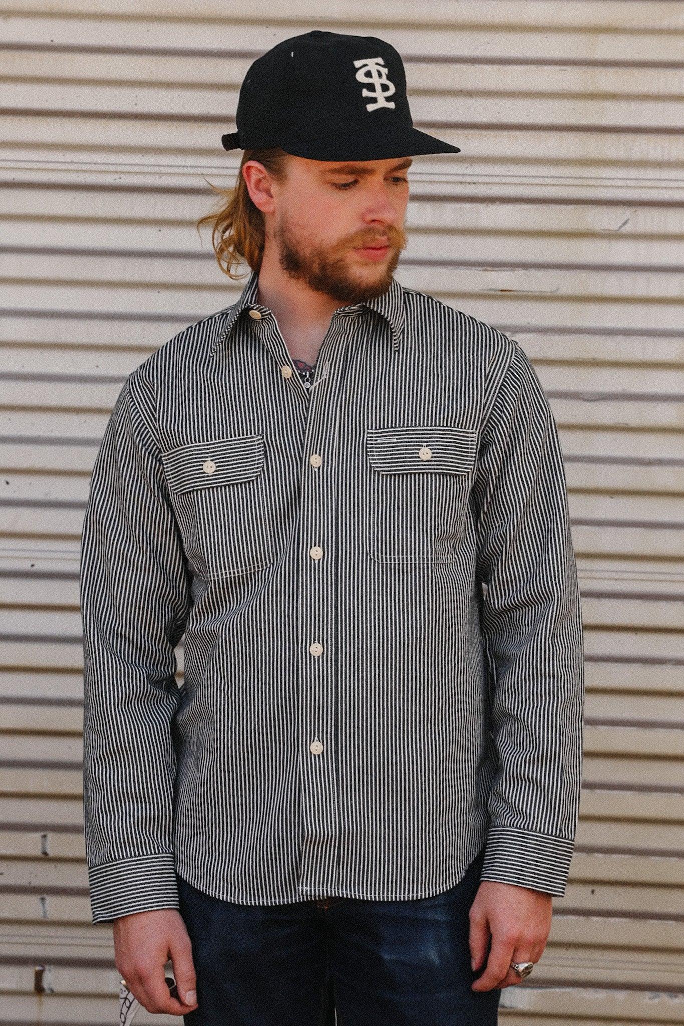 SC27853 Sugar Cane Long Sleeve Work Shirt- Black Hickory Stripe
