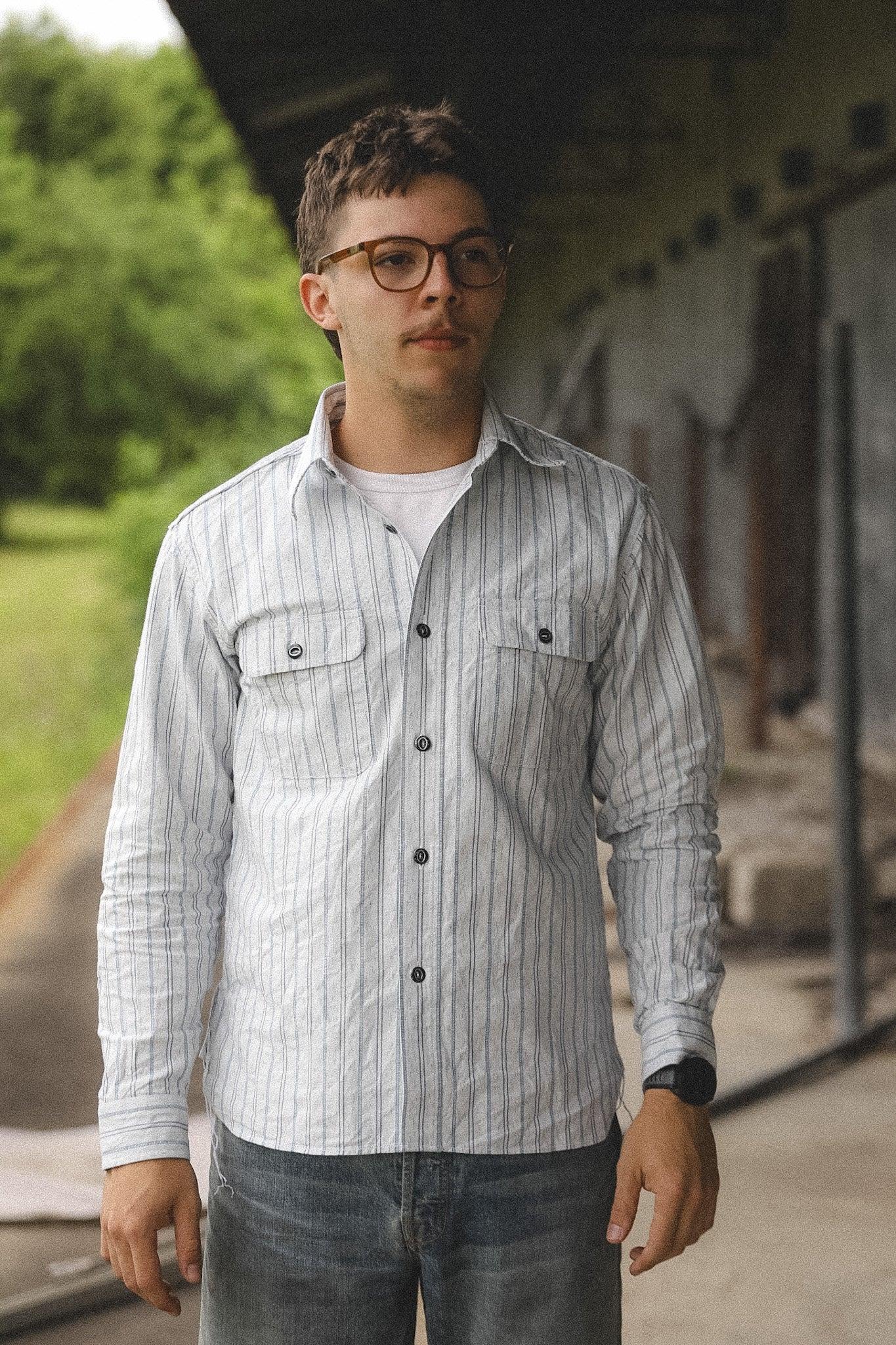 SC29671 Sugar Cane Fiction Romance Work Shirt- Indigo Stripe