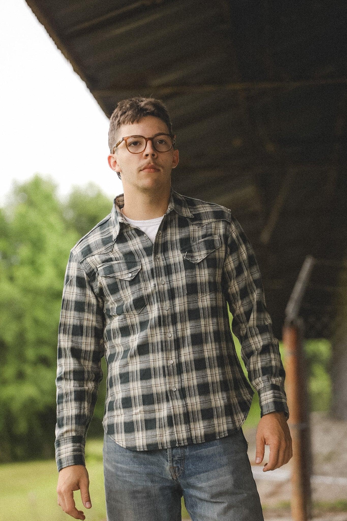 SC29687 Sugar Cane Herringbone Check Western Shirt- Black