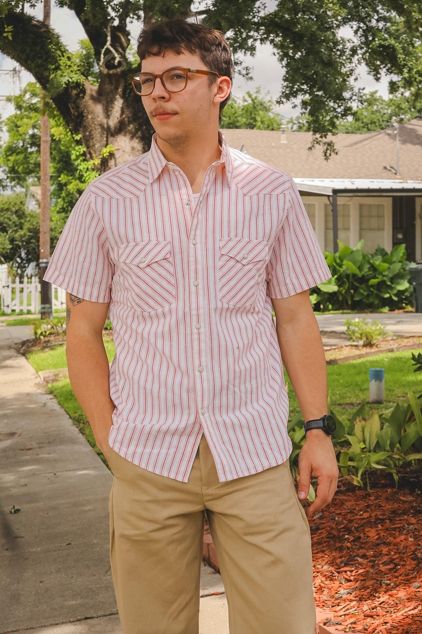 Short Sleeve Western Ranger Linen- Red Ticking