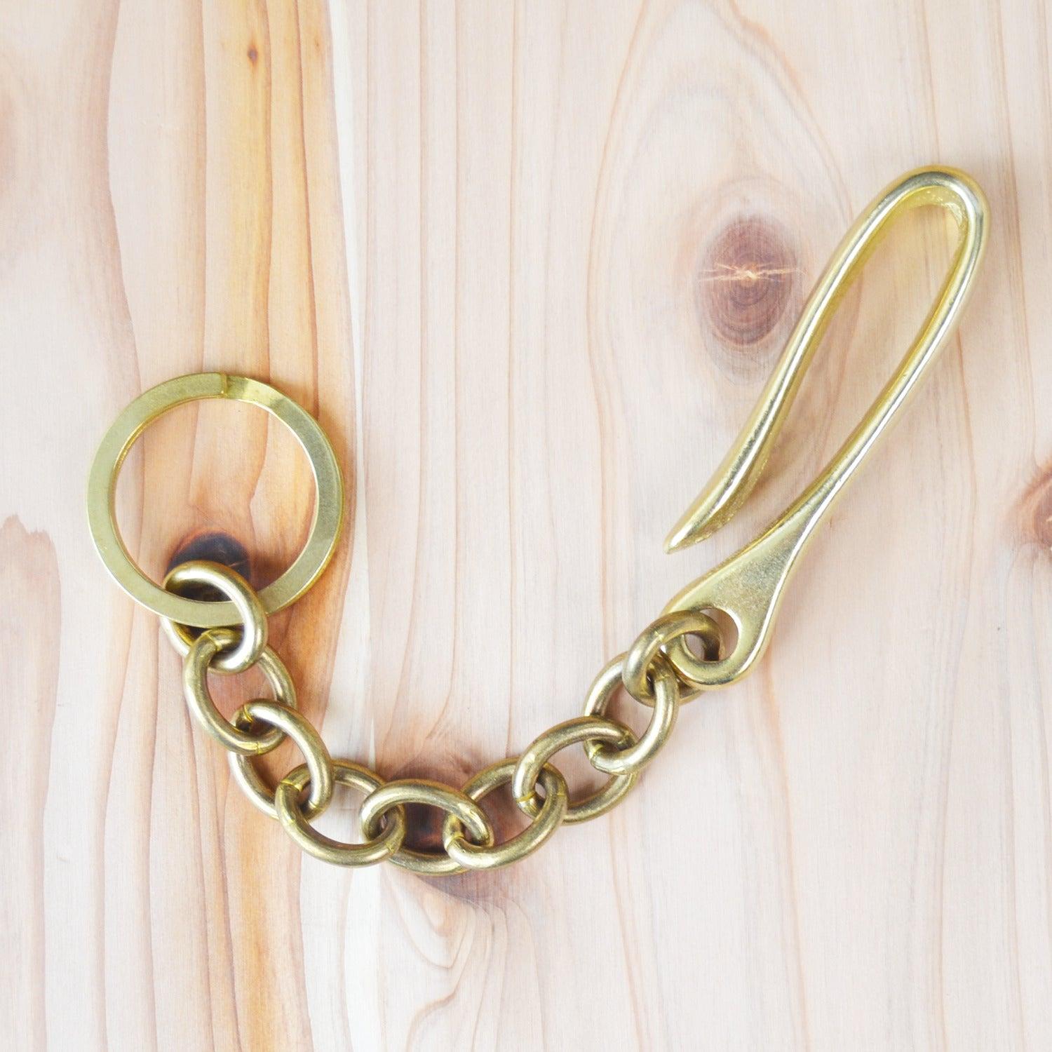 BR480 Sand Casted Belt Hook Key Chain Large- Brass
