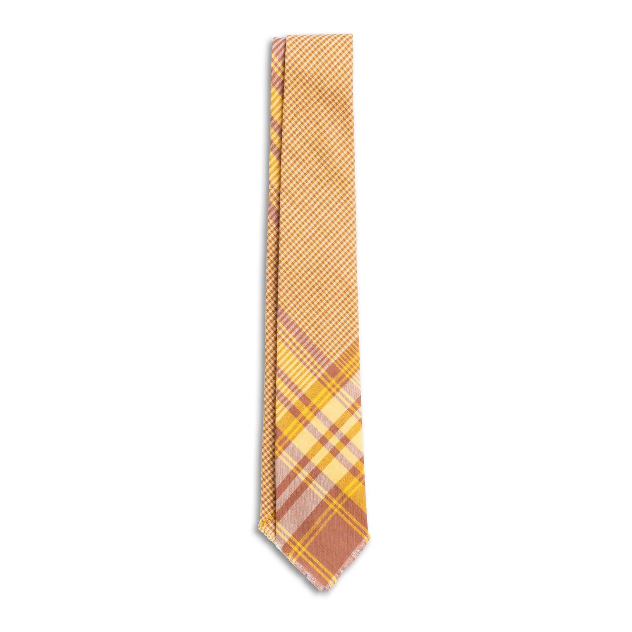 Hand Fringed Madras Tie Mustard