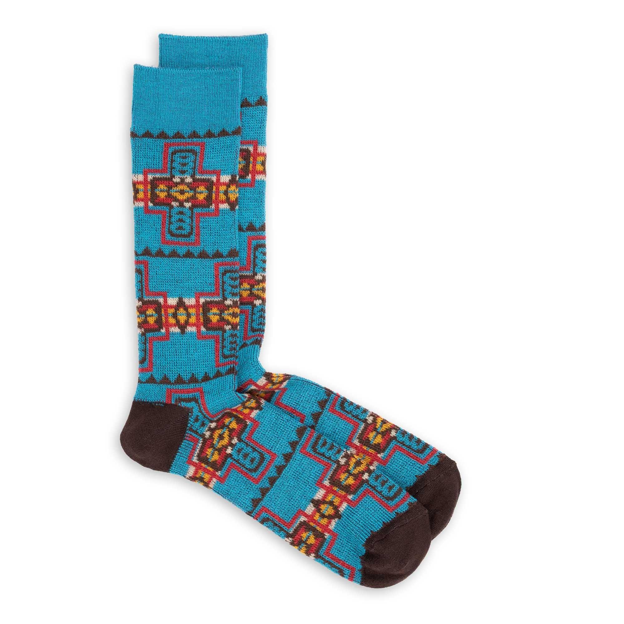 Native Pattern Crew Sock Blue