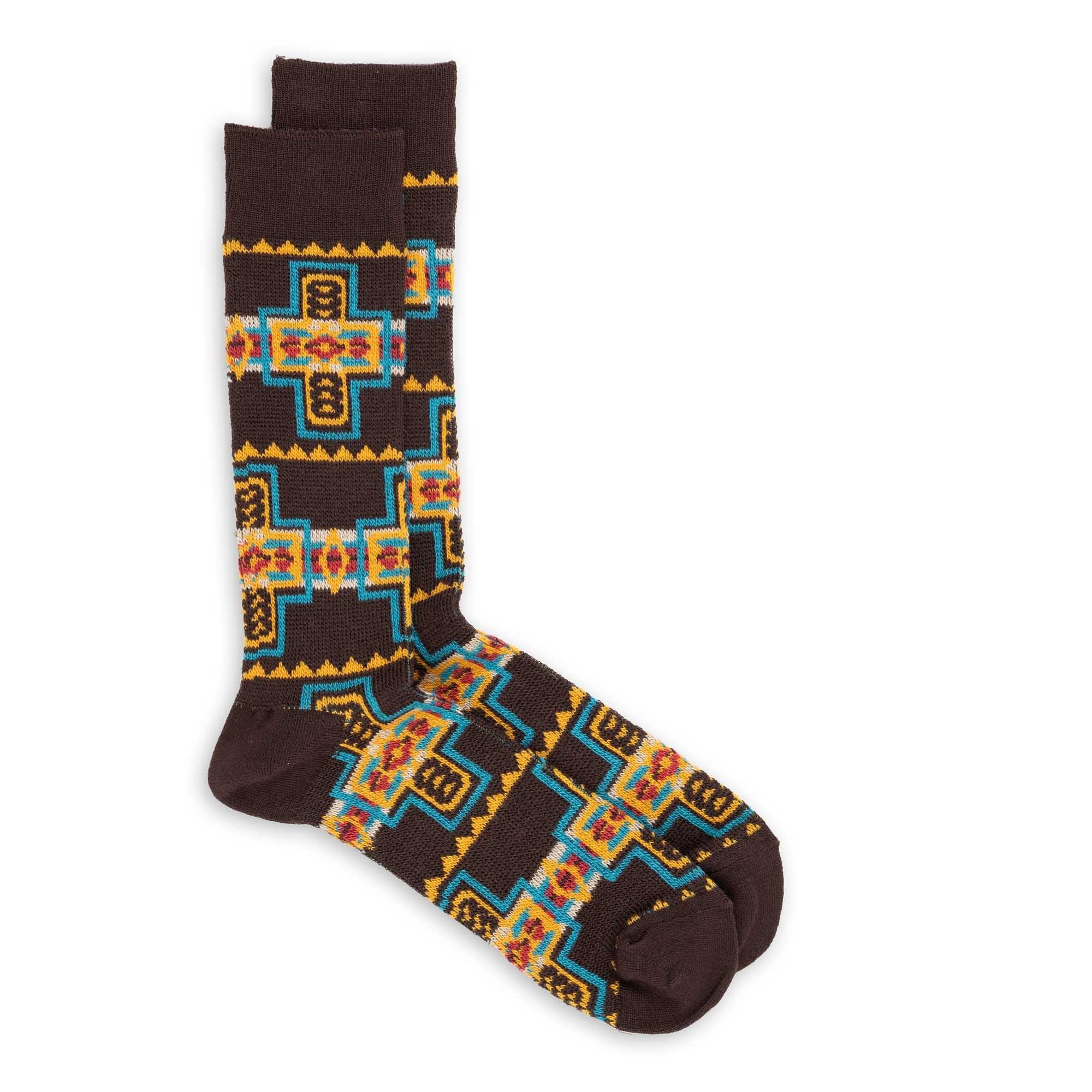 Native Pattern Crew Sock Brown