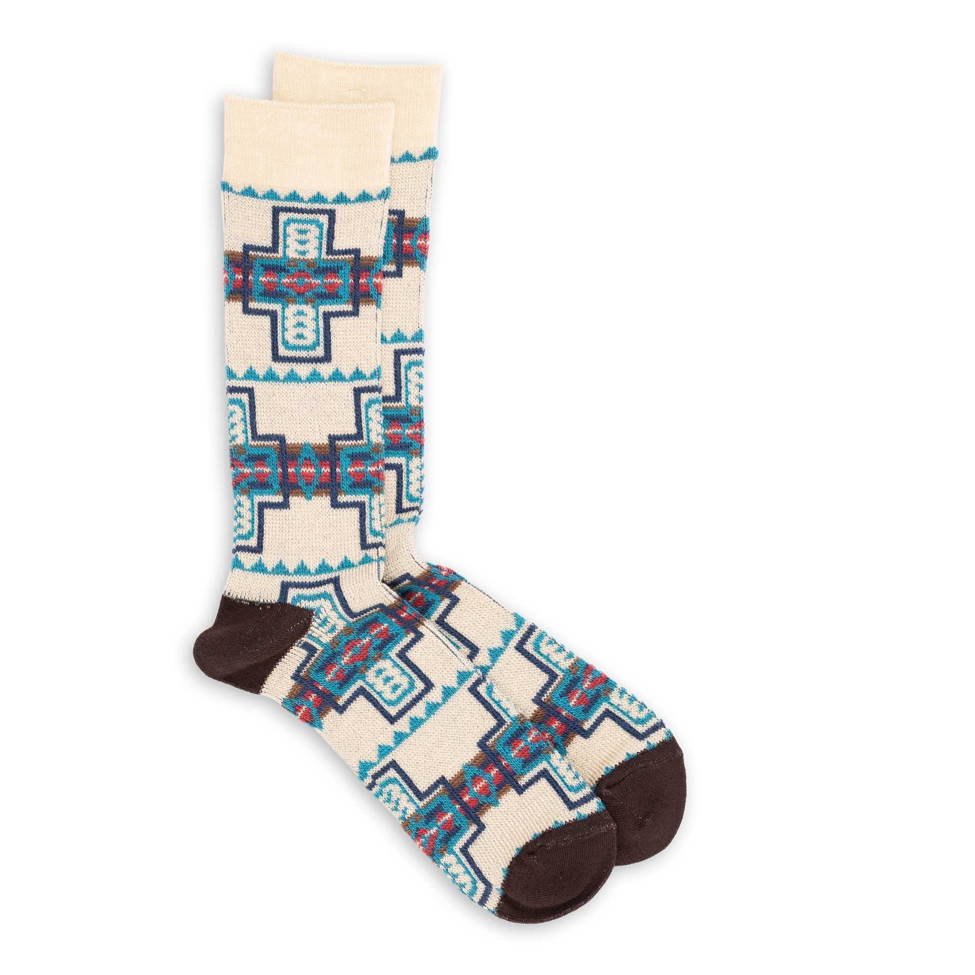 Native Pattern Crew Sock Off White