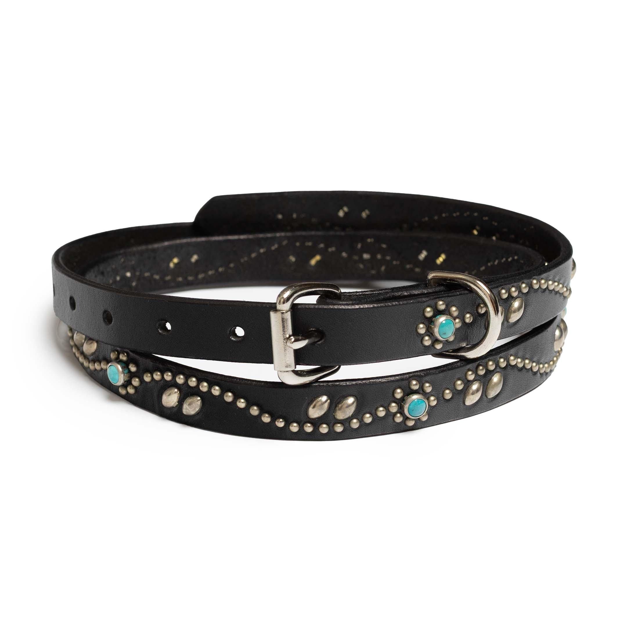HTC Belt Black Leather w/ Silver Studs & Turquoise Stones (SN32 TQ 0.75)